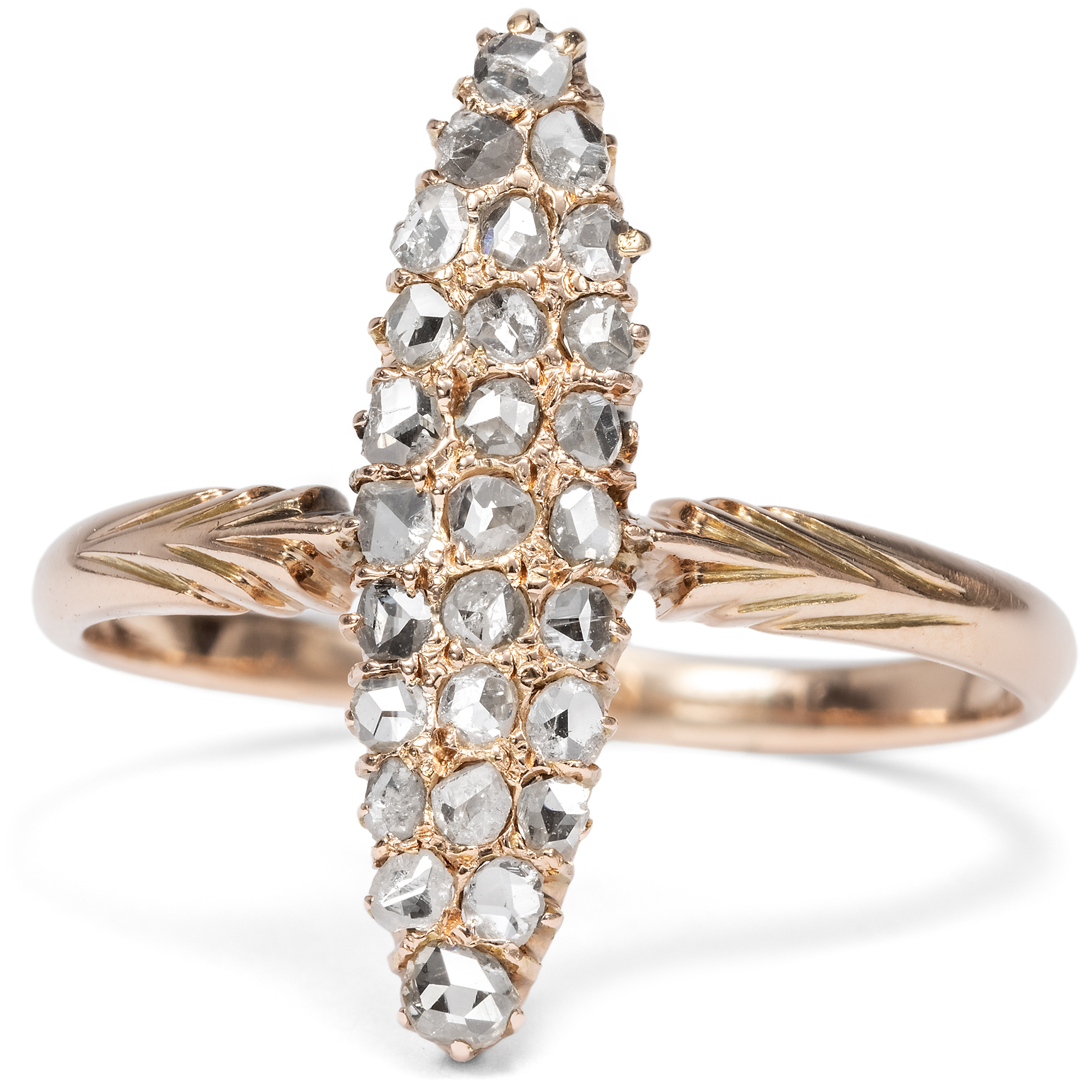 Antiker Marquise-Ring mit Diamantrosen in Gold, Russland um 1900 Antiker Marquise-Ring mit Diamantrosen in Gold, Russland um 1900