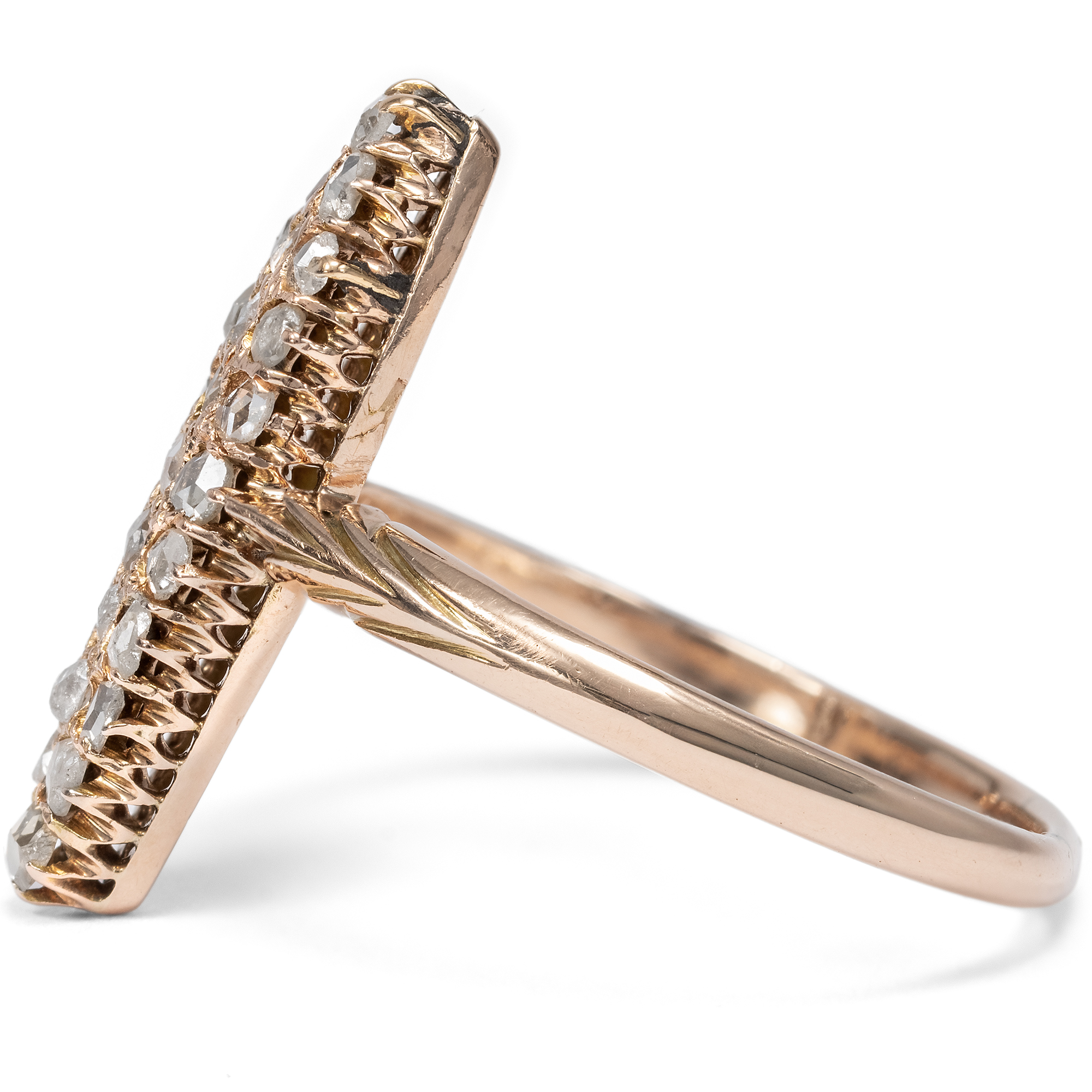 Antiker Marquise-Ring mit Diamantrosen in Gold, Russland um 1900 Antiker Marquise-Ring mit Diamantrosen in Gold, Russland um 1900