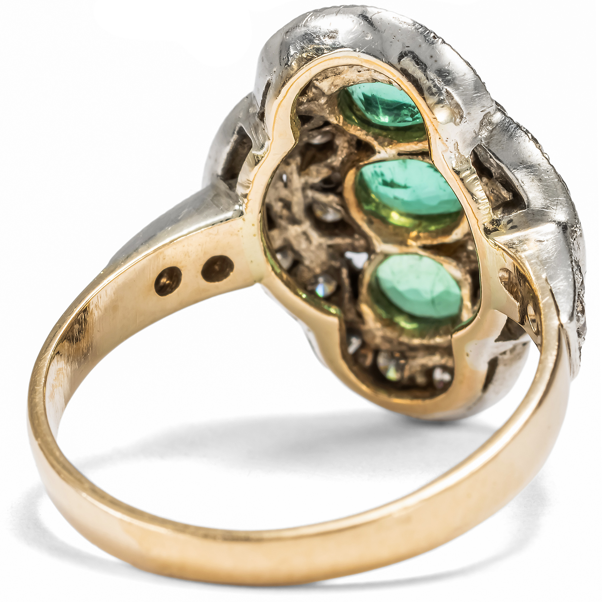 Eleganter vintage Ring mit Smaragden & Diamanten, um 1980 Eleganter vintage Ring mit Smaragden & Diamanten, um 1980