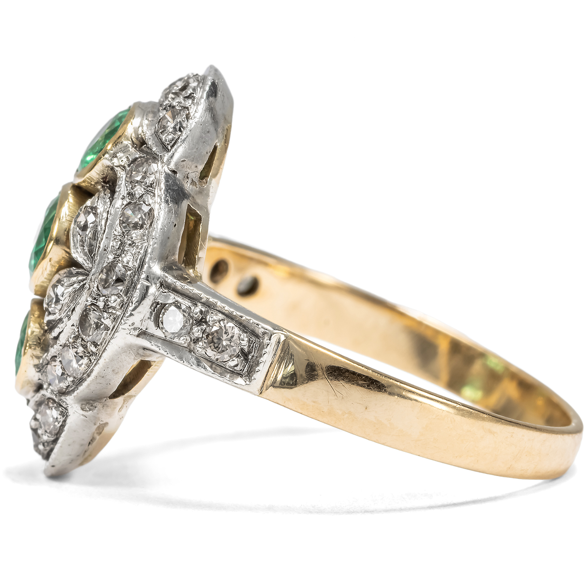 Eleganter vintage Ring mit Smaragden & Diamanten, um 1980 Eleganter vintage Ring mit Smaragden & Diamanten, um 1980