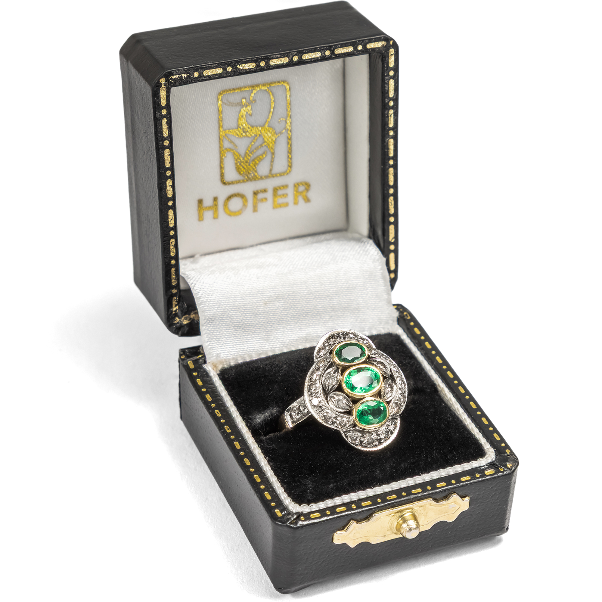 Eleganter vintage Ring mit Smaragden & Diamanten, um 1980 Eleganter vintage Ring mit Smaragden & Diamanten, um 1980