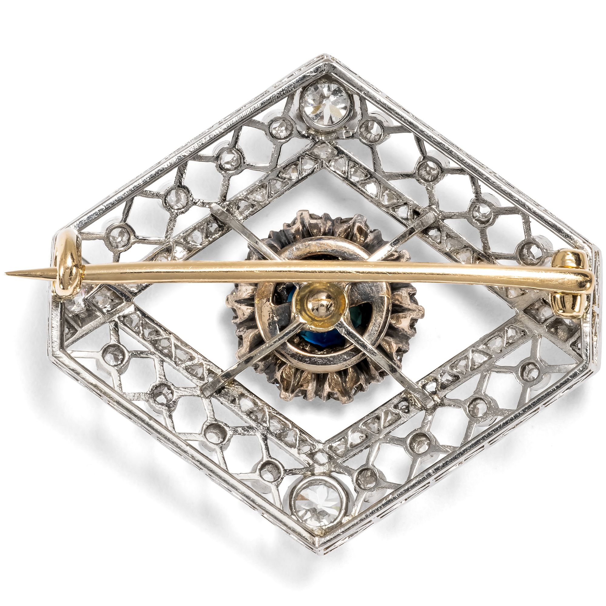 Antique Platinum Brooch with Diamonds and an older Sapphire, c. 1910 Antique Platinum Brooch with Diamonds and an older Sapphire, c. 1910