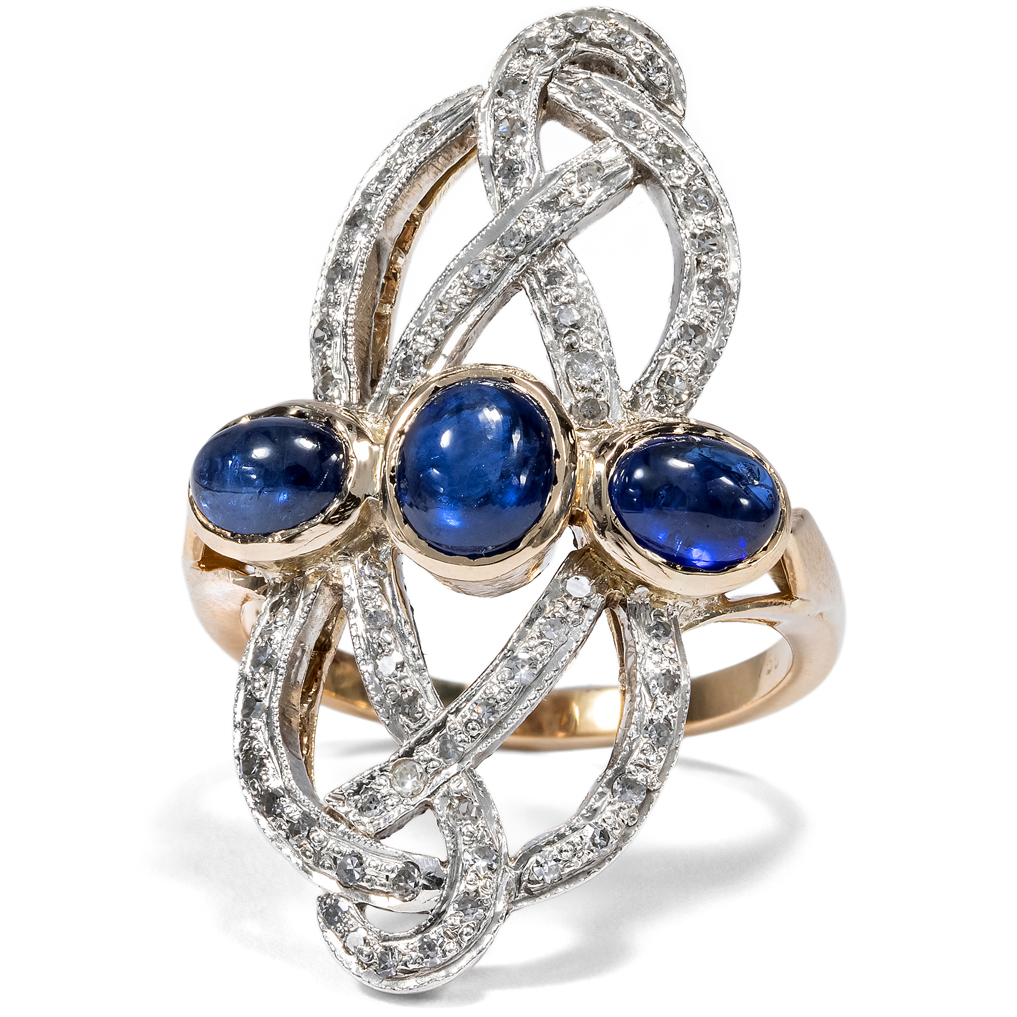 Großer Ring in historischer Form mit Saphiren & Diamanten, um 1985 Großer Ring in historischer Form mit Saphiren & Diamanten, um 1985