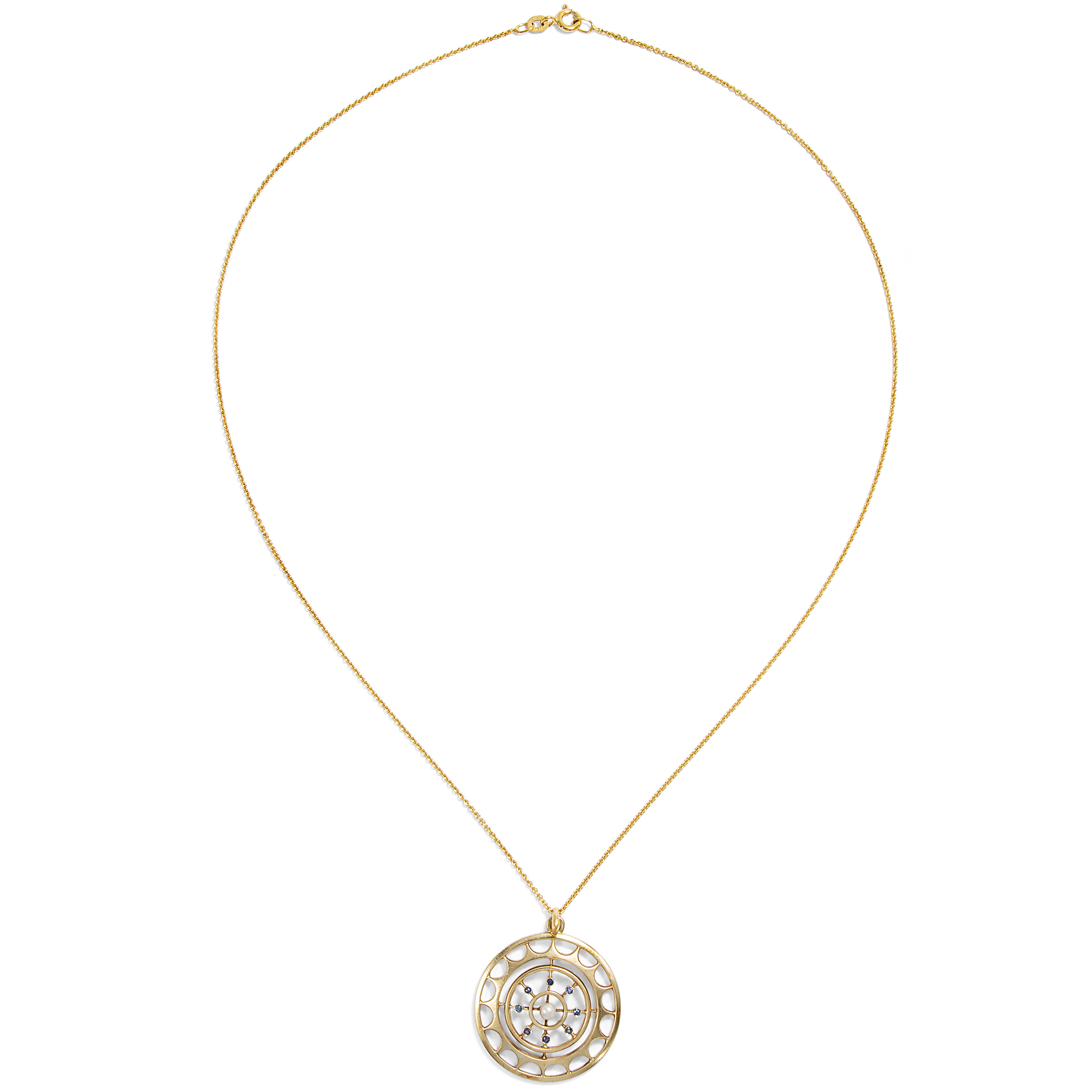 Antiker Anhänger mit Perle & Saphiren in Gold, um 1910 Antiker Anhänger mit Perle & Saphiren in Gold, um 1910