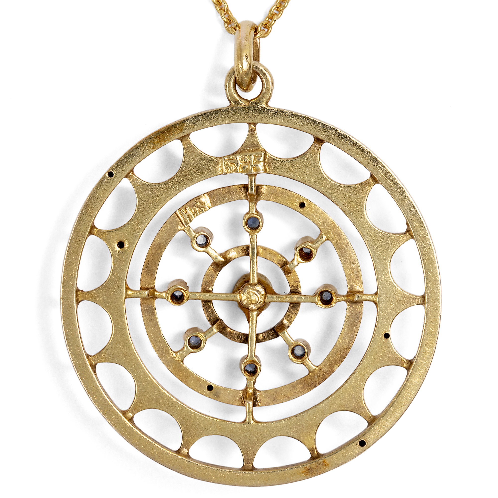 Antiker Anhänger mit Perle & Saphiren in Gold, um 1910 Antiker Anhänger mit Perle & Saphiren in Gold, um 1910