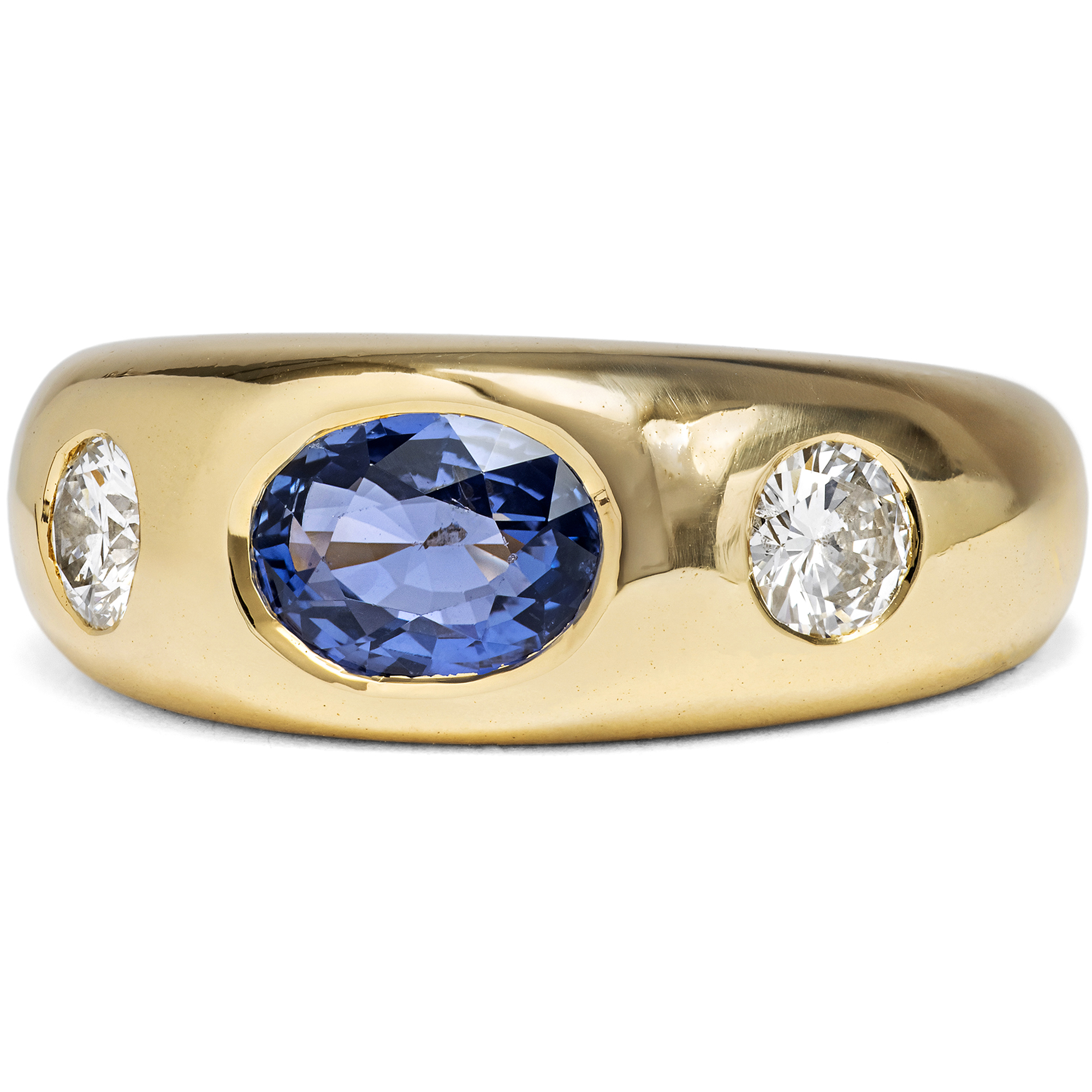 Zeitloser Bandring mit unbehandeltem Saphir & Brillanten in Gold, um 1985 Zeitloser Bandring mit unbehandeltem Saphir & Brillanten in Gold, um 1985