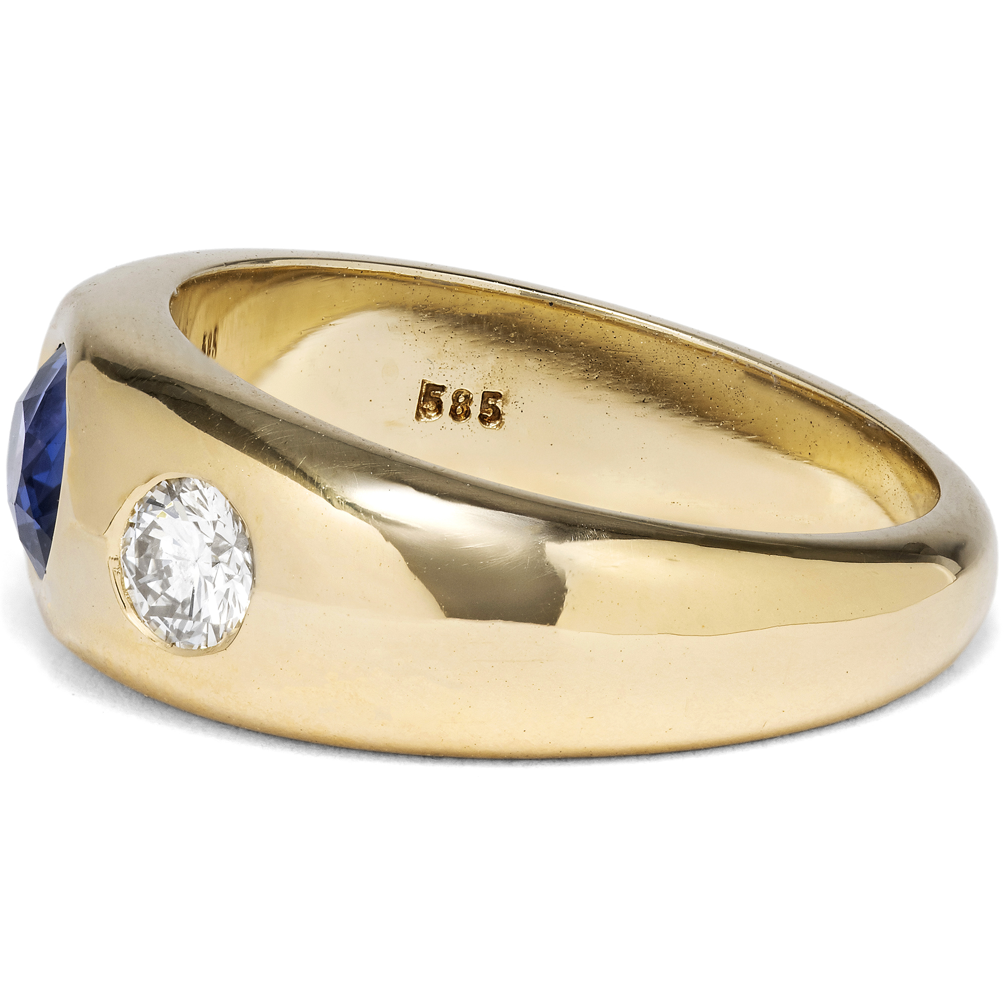Zeitloser Bandring mit unbehandeltem Saphir & Brillanten in Gold, um 1985 Zeitloser Bandring mit unbehandeltem Saphir & Brillanten in Gold, um 1985