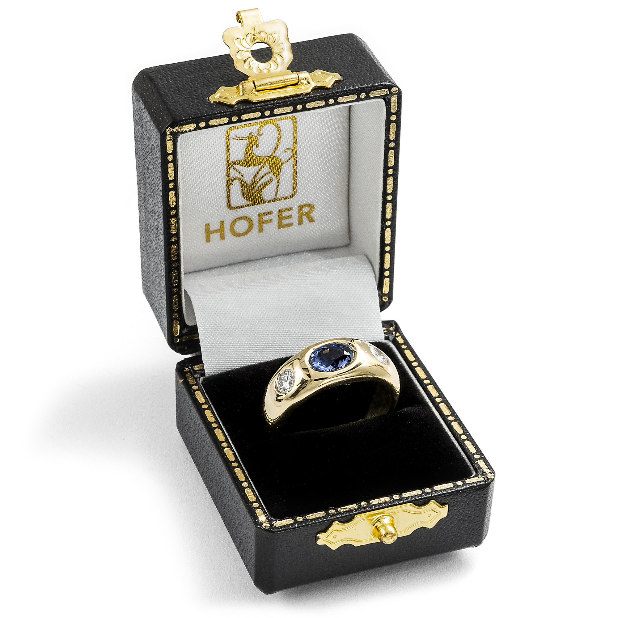 Zeitloser Bandring mit unbehandeltem Saphir & Brillanten in Gold, um 1985 Zeitloser Bandring mit unbehandeltem Saphir & Brillanten in Gold, um 1985