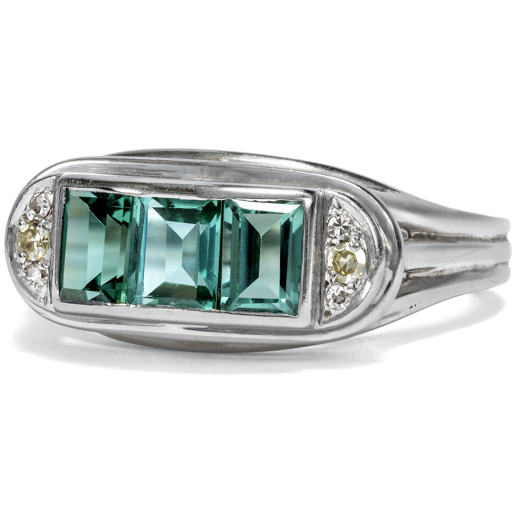Vintage Ring mit Turmalinen & Diamanten in Weißgold, Deutschland um 1955 Vintage Ring mit Turmalinen & Diamanten in Weißgold, Deutschland um 1955