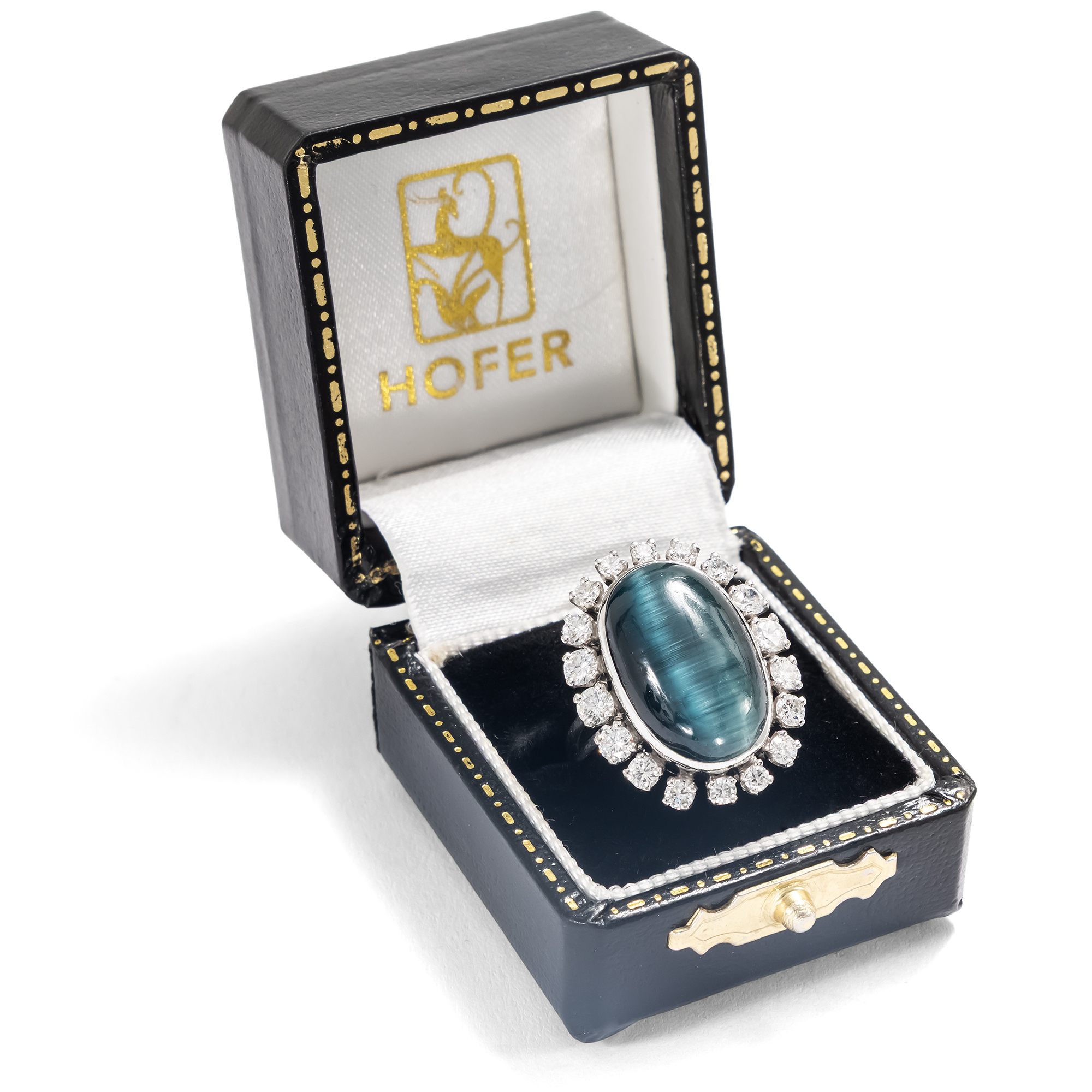 Vintage-Ring mit Falkenauge & Diamanten in Weißgold, um 1975 Vintage-Ring mit Falkenauge & Diamanten in Weißgold, um 1975