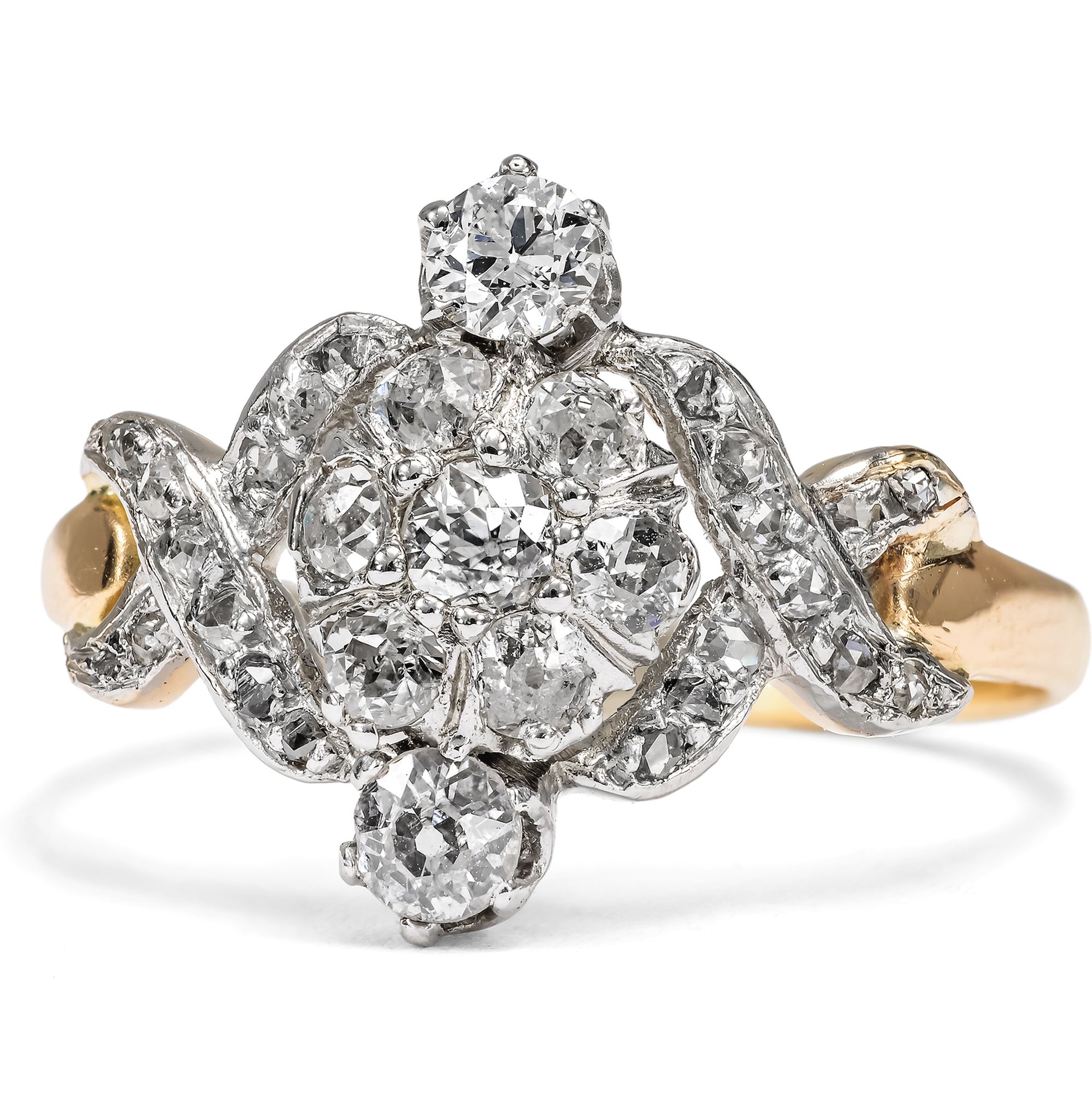 Eleganter Ring der Belle Époque mit Diamanten in Platin & Gold, um 1905 Eleganter Ring der Belle Époque mit Diamanten in Platin & Gold, um 1905