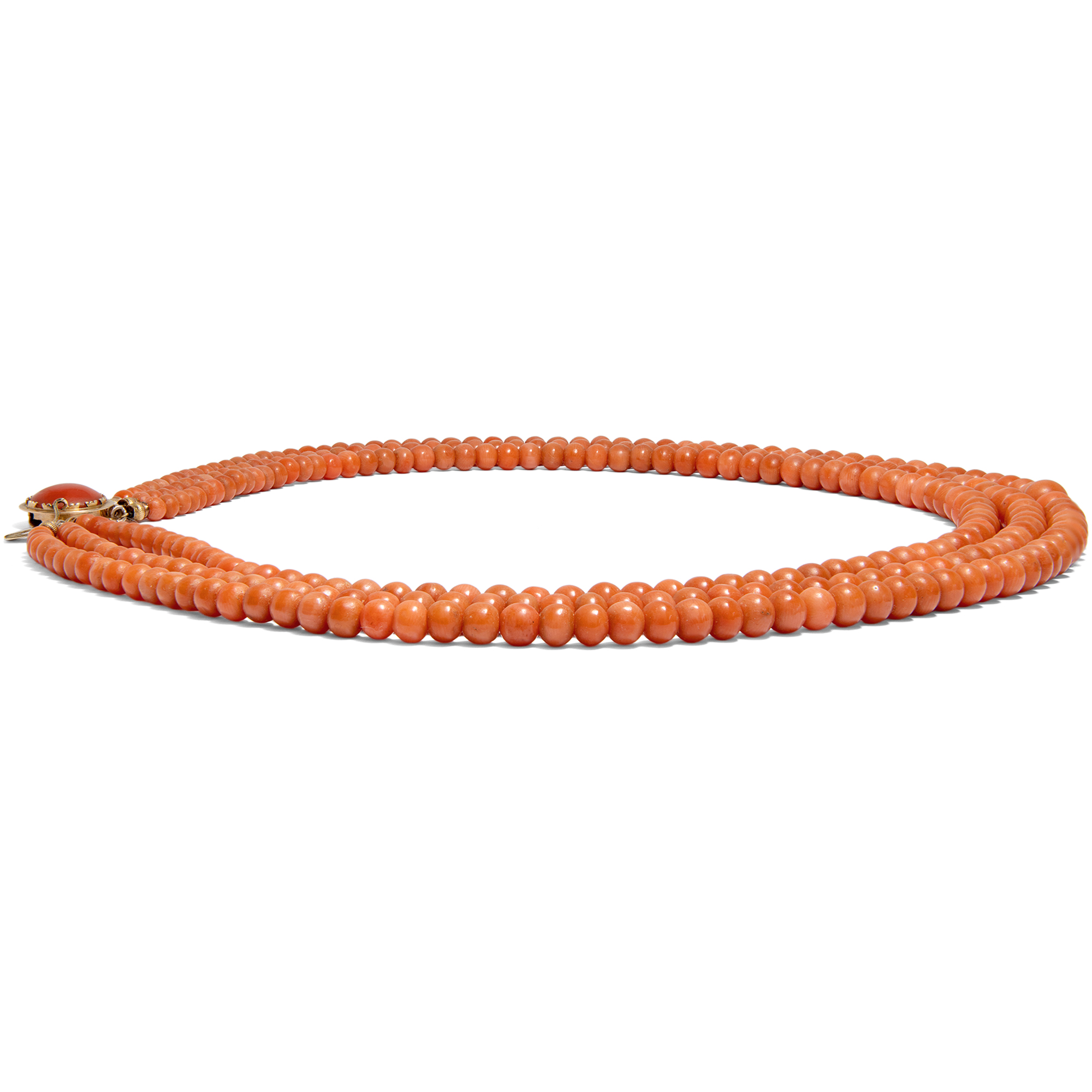 Antique, Three-Row Coral Necklace Made of So-Called Sciacca Coral, Italy, Circa 1890 Antique, Three-Row Coral Necklace Made of So-Called Sciacca Coral, Italy, Circa 1890