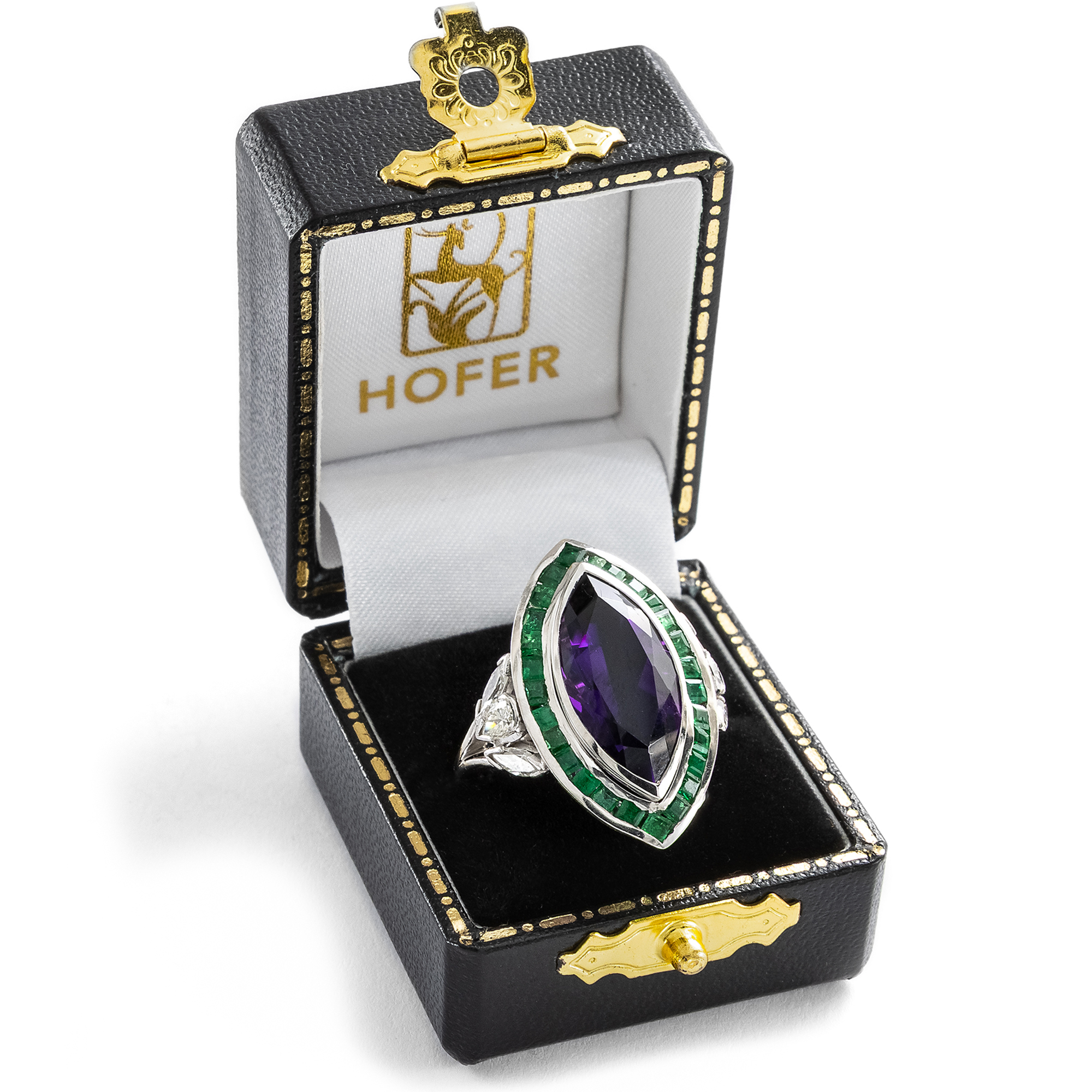 Ausdrucksstarker Ring mit Amethyst, Smaragden & Diamanten von BVLGARI, Rom, um 1990 Ausdrucksstarker Ring mit Amethyst, Smaragden & Diamanten von BVLGARI, Rom, um 1990