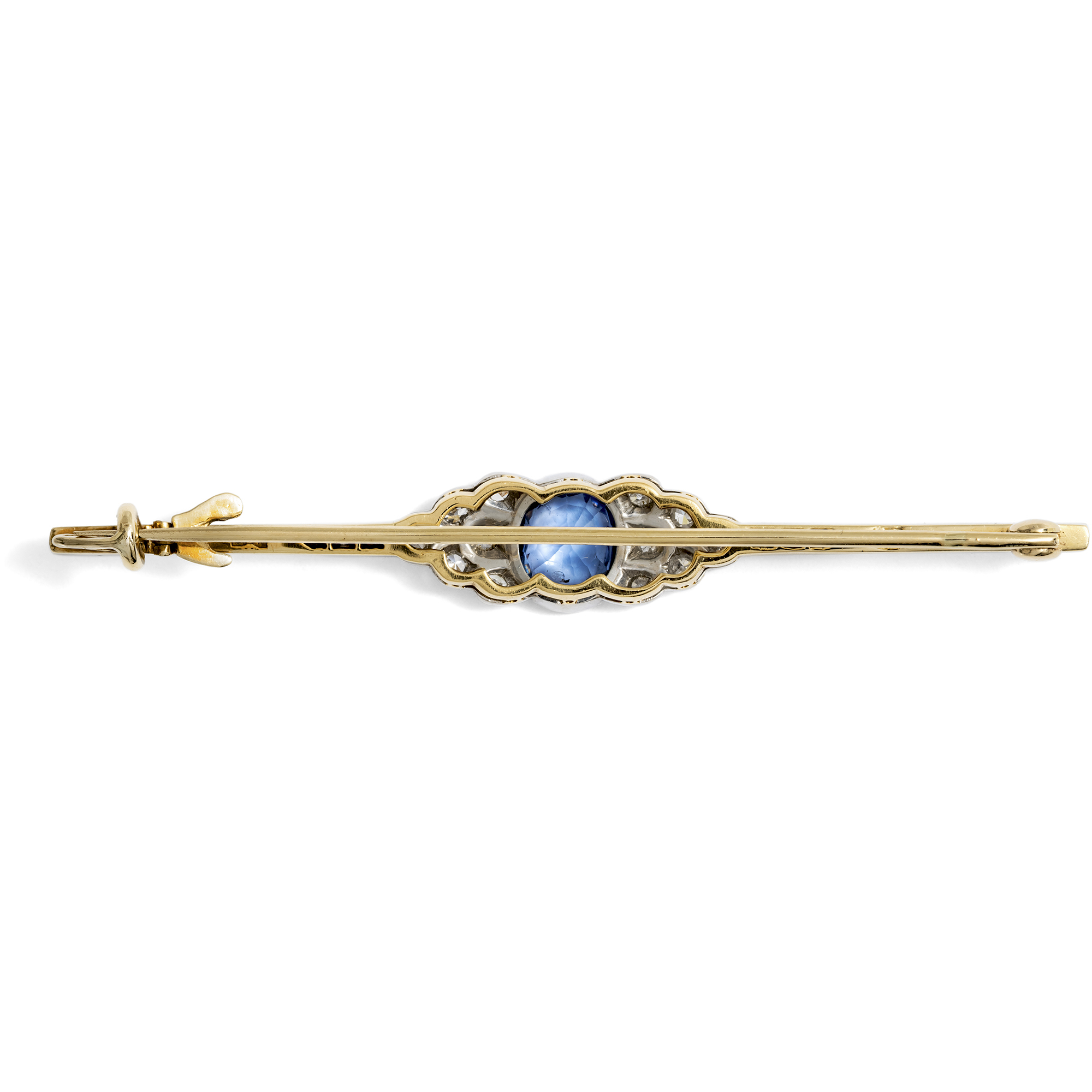 Stabnadel des Art Déco mit unbehandeltem Saphir & Diamanten, um 1925 Stabnadel des Art Déco mit unbehandeltem Saphir & Diamanten, um 1925