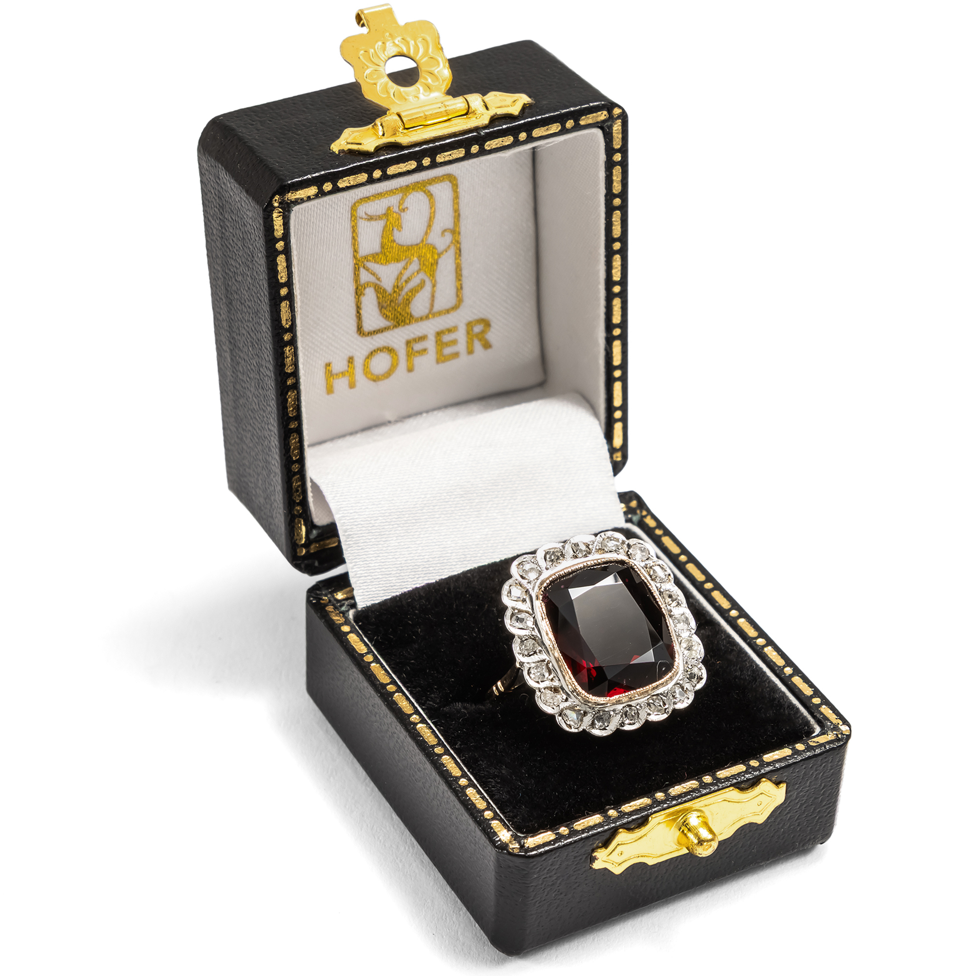 Eleganter Ring der Belle Époque mit granatrotem Glas & Diamanten, um 1910 Eleganter Ring der Belle Époque mit granatrotem Glas & Diamanten, um 1910