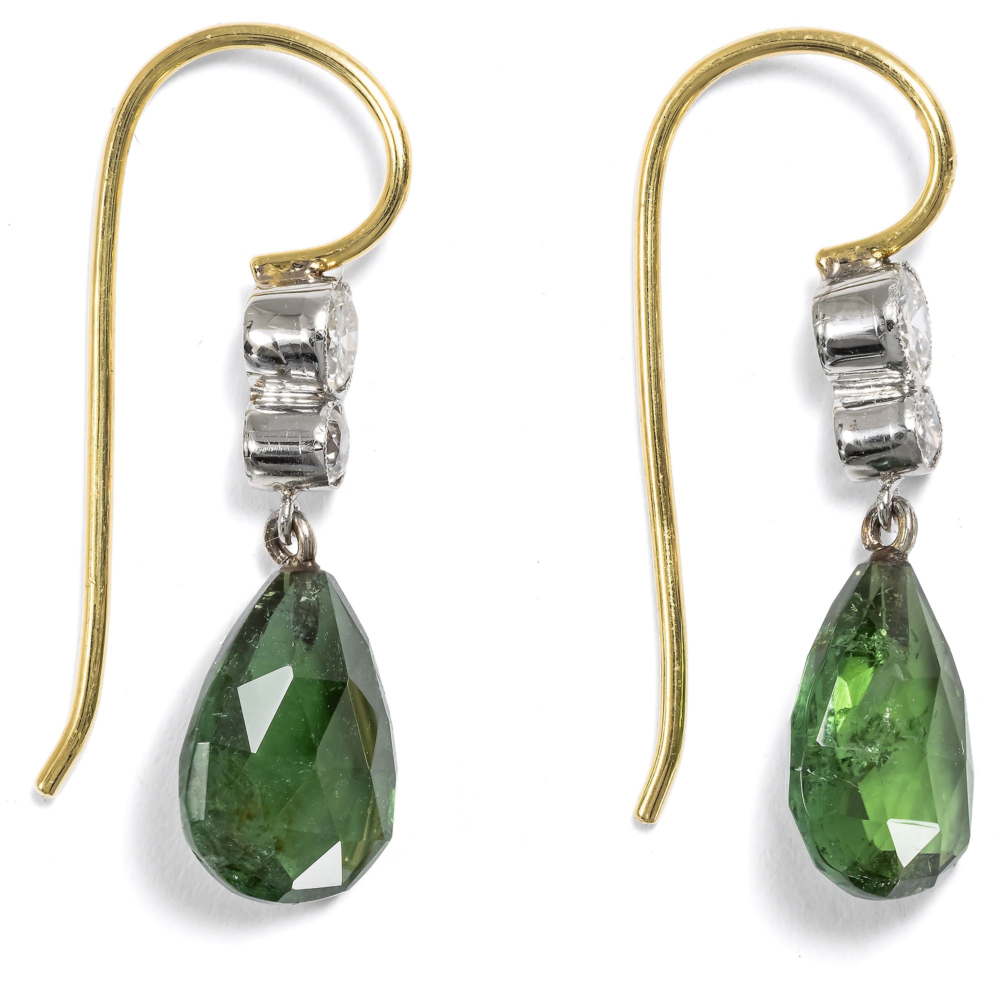 Elegant Earrings Made of Tourmalines and Antique Diamond Elements, From Our Workshop Elegant Earrings Made of Tourmalines and Antique Diamond Elements, From Our Workshop