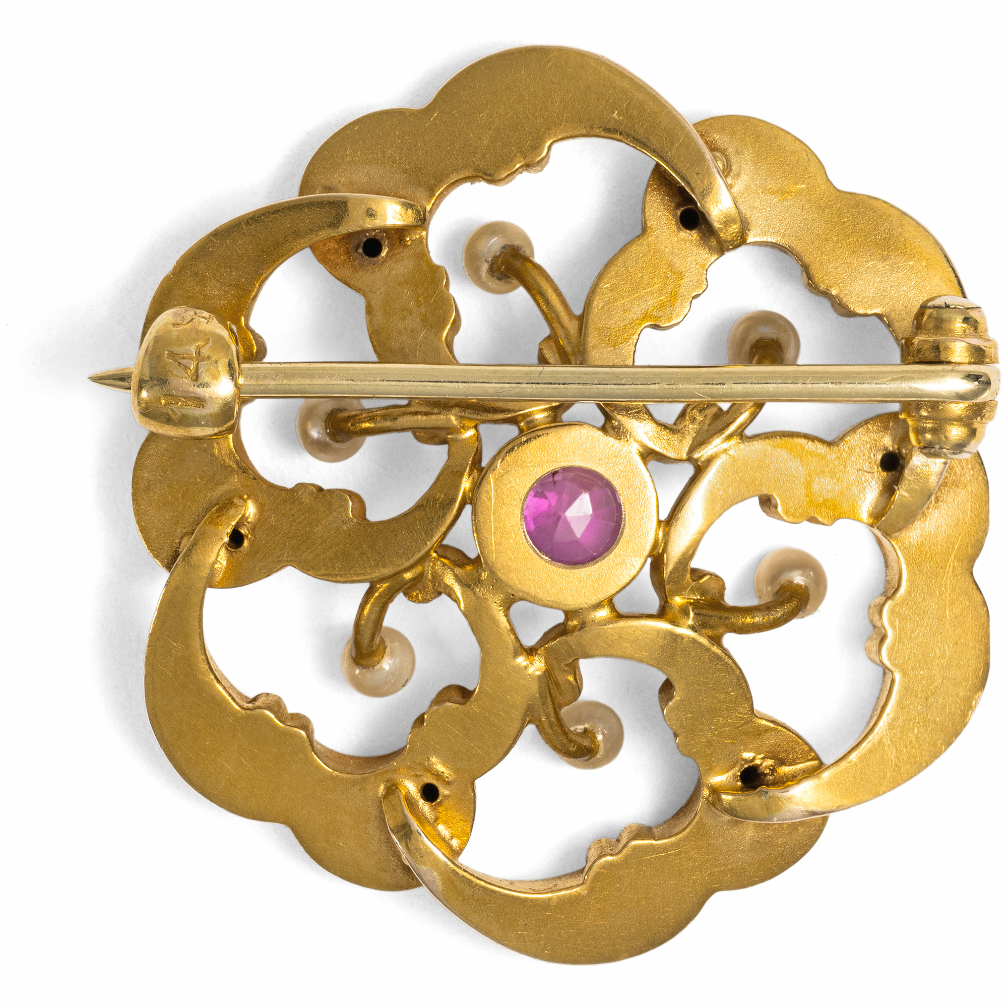 Delicate Gold Brooch with a Burma Ruby, USA, c. 1900 Delicate Gold Brooch with a Burma Ruby, USA, c. 1900