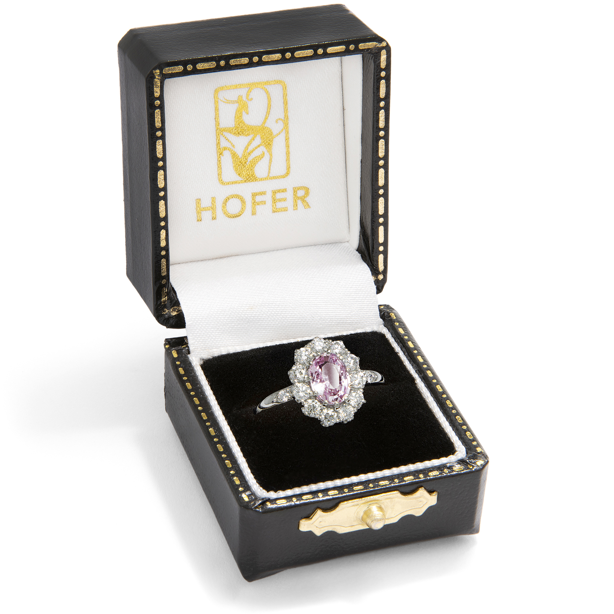 Eleganter Ring mit orange-pinkem Saphir & Brillanten, aus unserer Werkstatt Eleganter Ring mit orange-pinkem Saphir & Brillanten, aus unserer Werkstatt