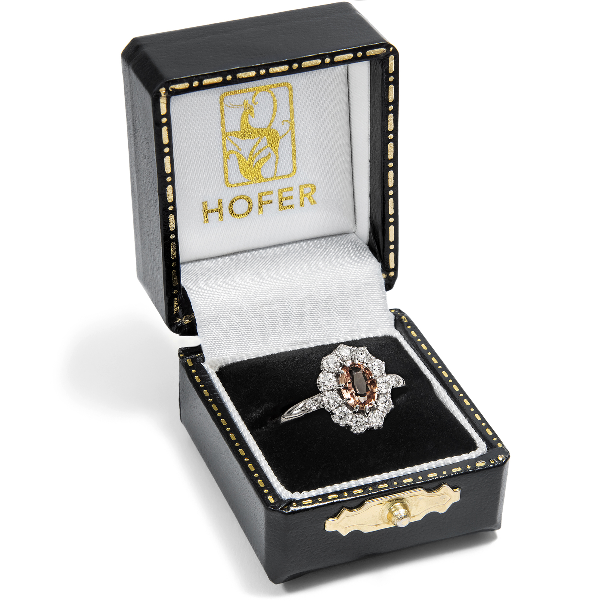 Eleganter Ring aus Platin mit Padparadscha-Saphir und Brillanten, aus unserer Werkstatt Eleganter Ring aus Platin mit Padparadscha-Saphir und Brillanten, aus unserer Werkstatt
