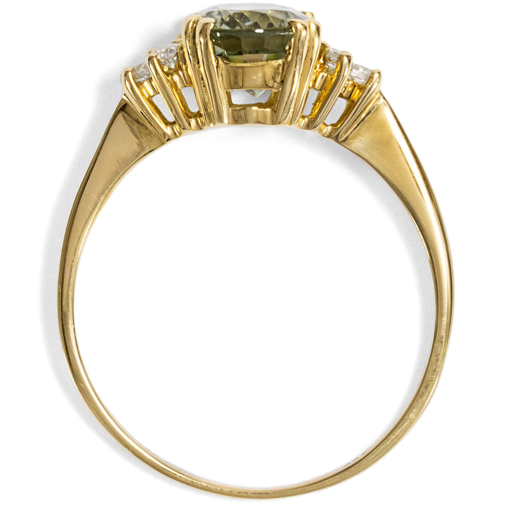 Feiner Ring mit graugrünem Turmalin & Diamanten in Gold, aus unserer Werkstatt Feiner Ring mit graugrünem Turmalin & Diamanten in Gold, aus unserer Werkstatt