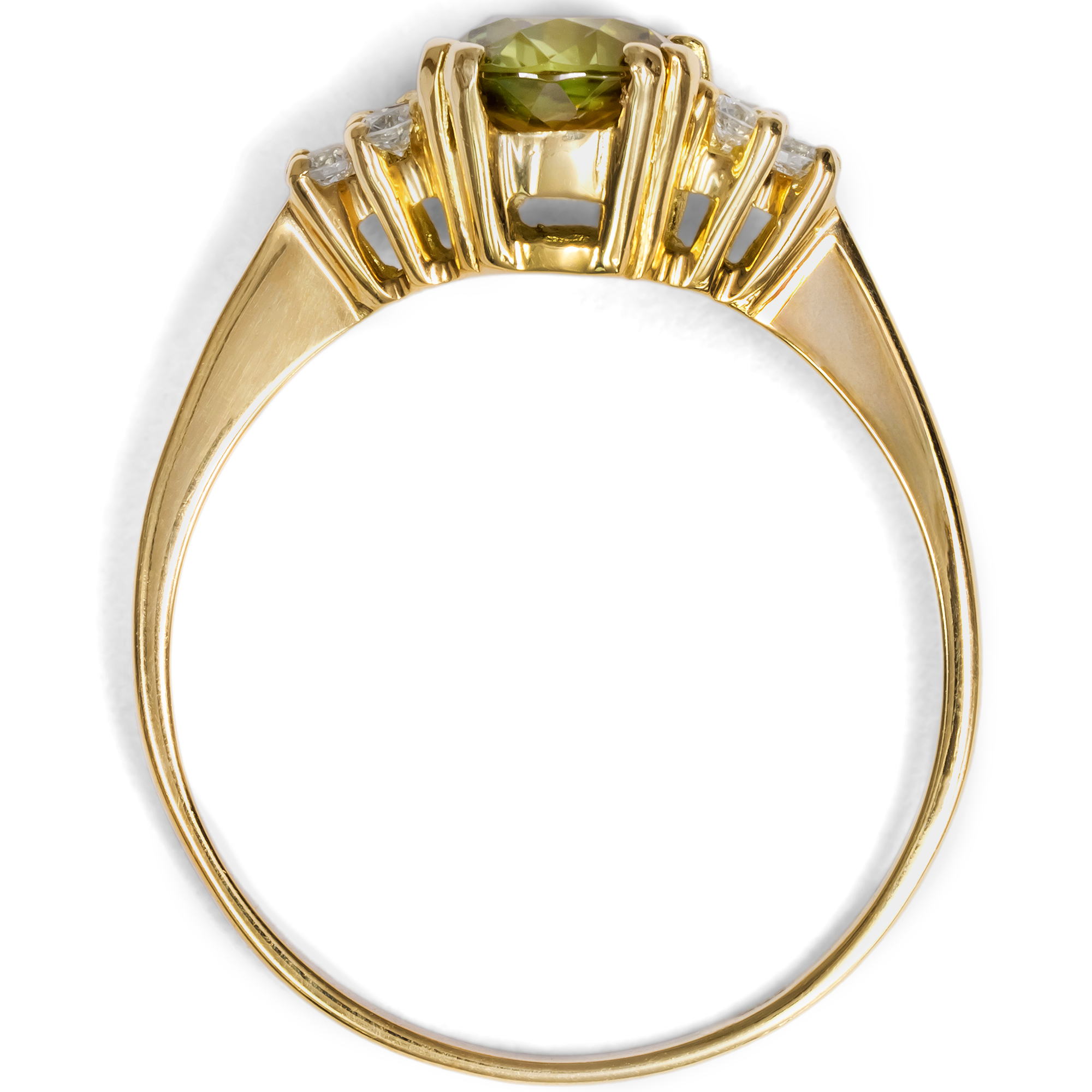 Feiner Ring mit olivgrünem Turmalin & Diamanten in Gold, aus unserer Werkstatt Feiner Ring mit olivgrünem Turmalin & Diamanten in Gold, aus unserer Werkstatt