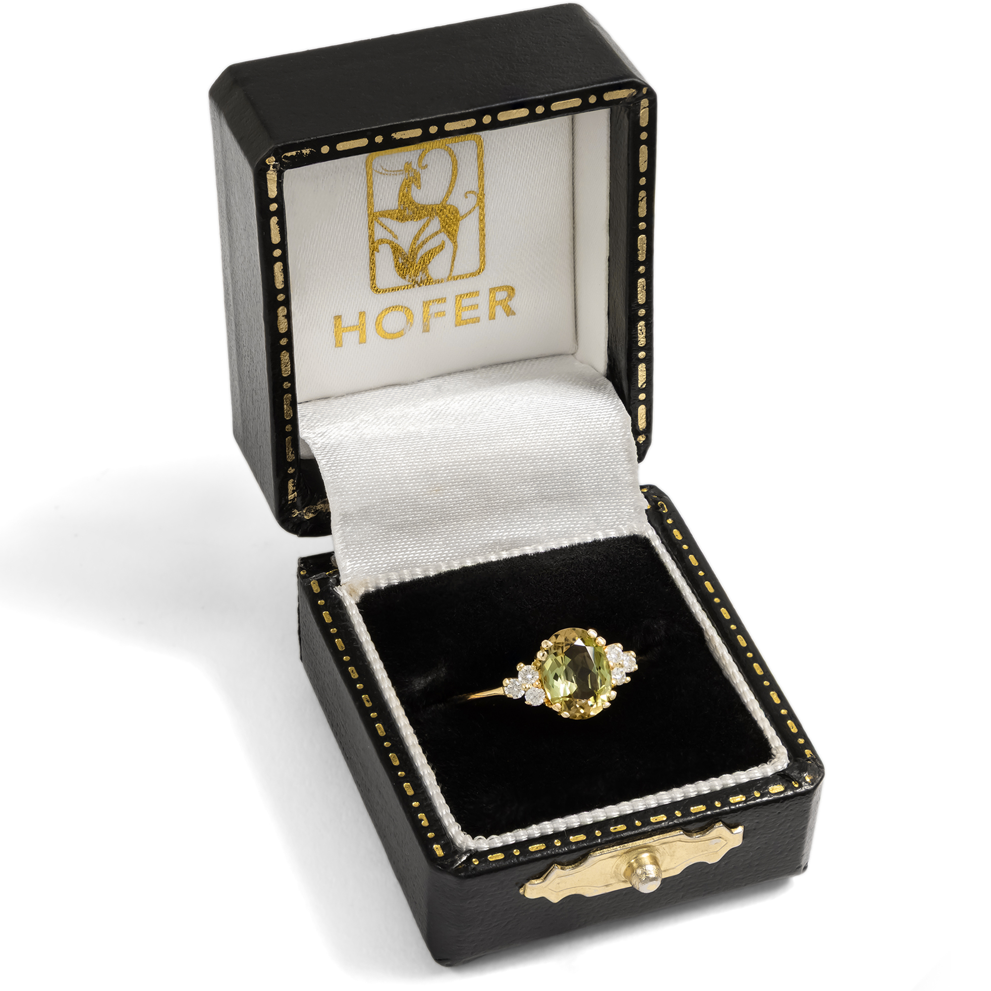 Feiner Ring mit olivgrünem Turmalin & Diamanten in Gold, aus unserer Werkstatt Feiner Ring mit olivgrünem Turmalin & Diamanten in Gold, aus unserer Werkstatt