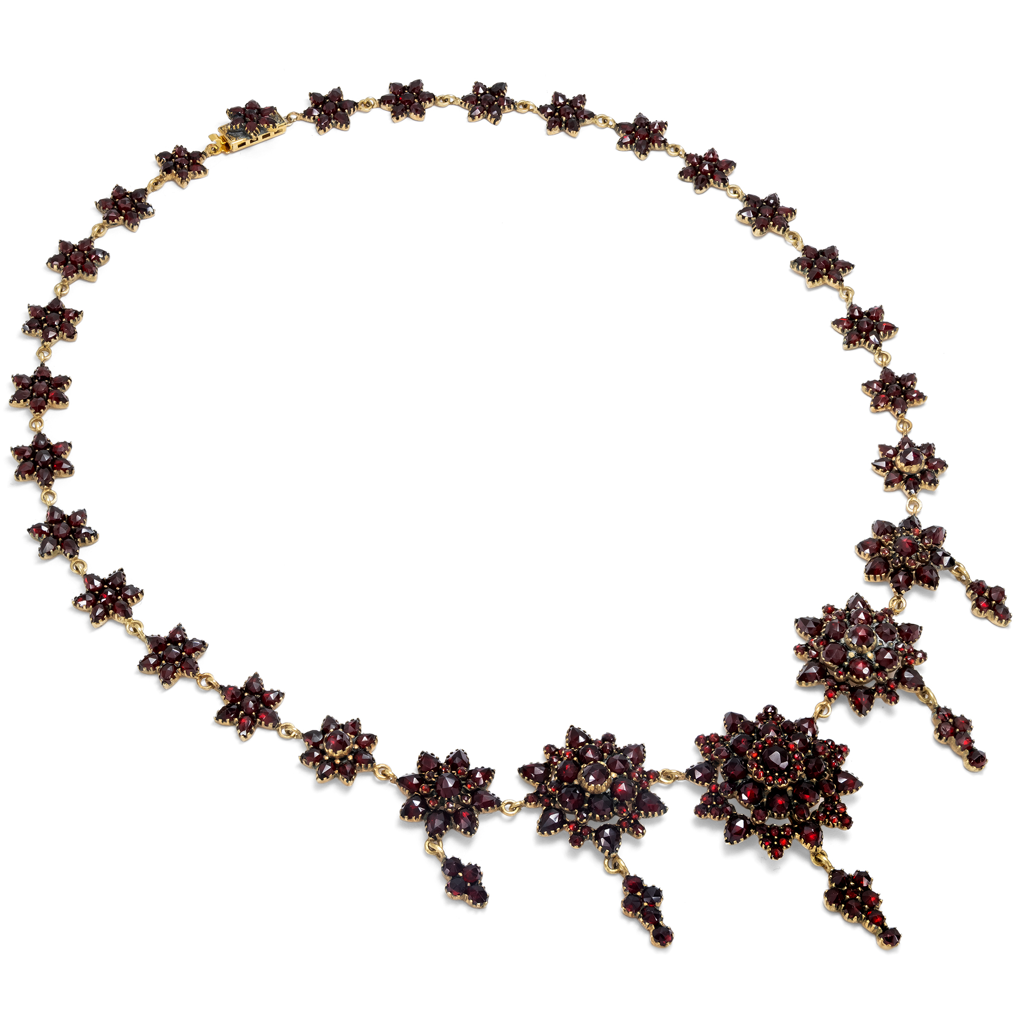 Antikes Collier mit Sternen aus böhmischen Granaten, um 1890 Antikes Collier mit Sternen aus böhmischen Granaten, um 1890