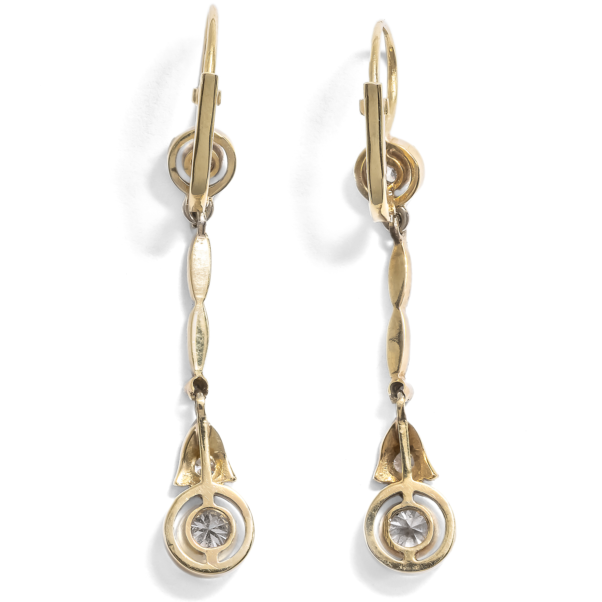 Elegante Ohrringe des Art Déco mit Diamanten in Gold & Platin, um 1925 Elegante Ohrringe des Art Déco mit Diamanten in Gold & Platin, um 1925