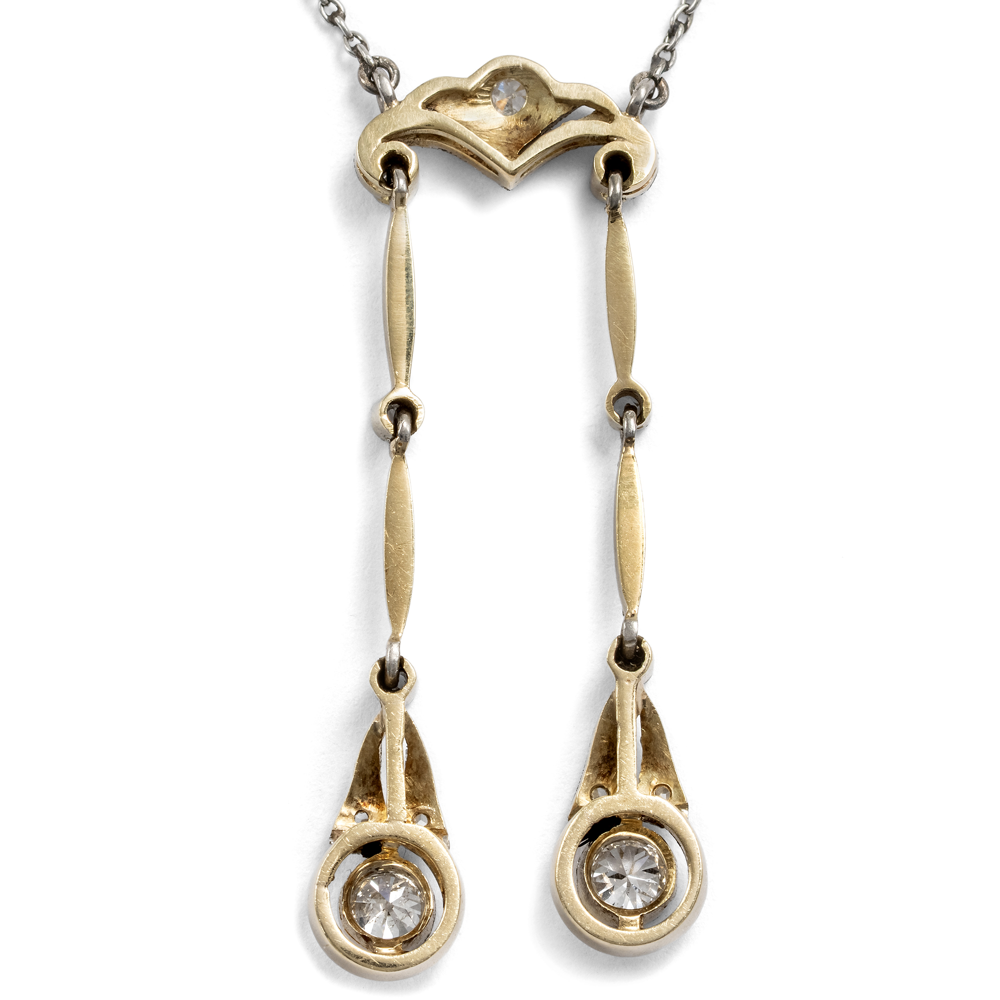 Antikes Lavallière-Collier mit Diamanten in Gold & Platin, um 1910 Antikes Lavallière-Collier mit Diamanten in Gold & Platin, um 1910
