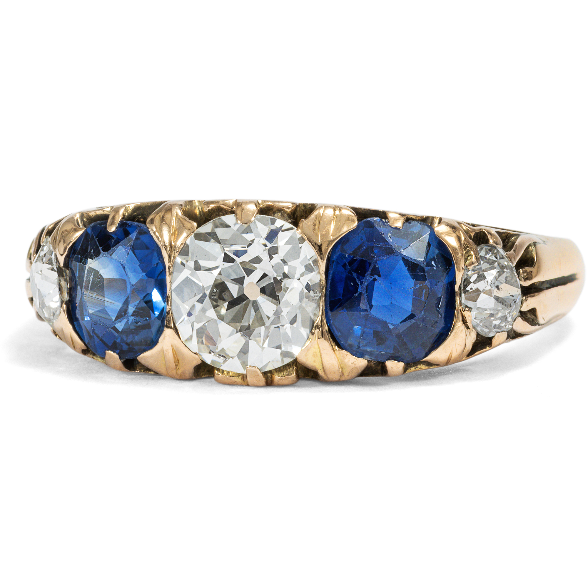 Antiker Ring mit Saphiren & 1,05 ct Diamanten in Gold, um 1900 Antiker Ring mit Saphiren & 1,05 ct Diamanten in Gold, um 1900