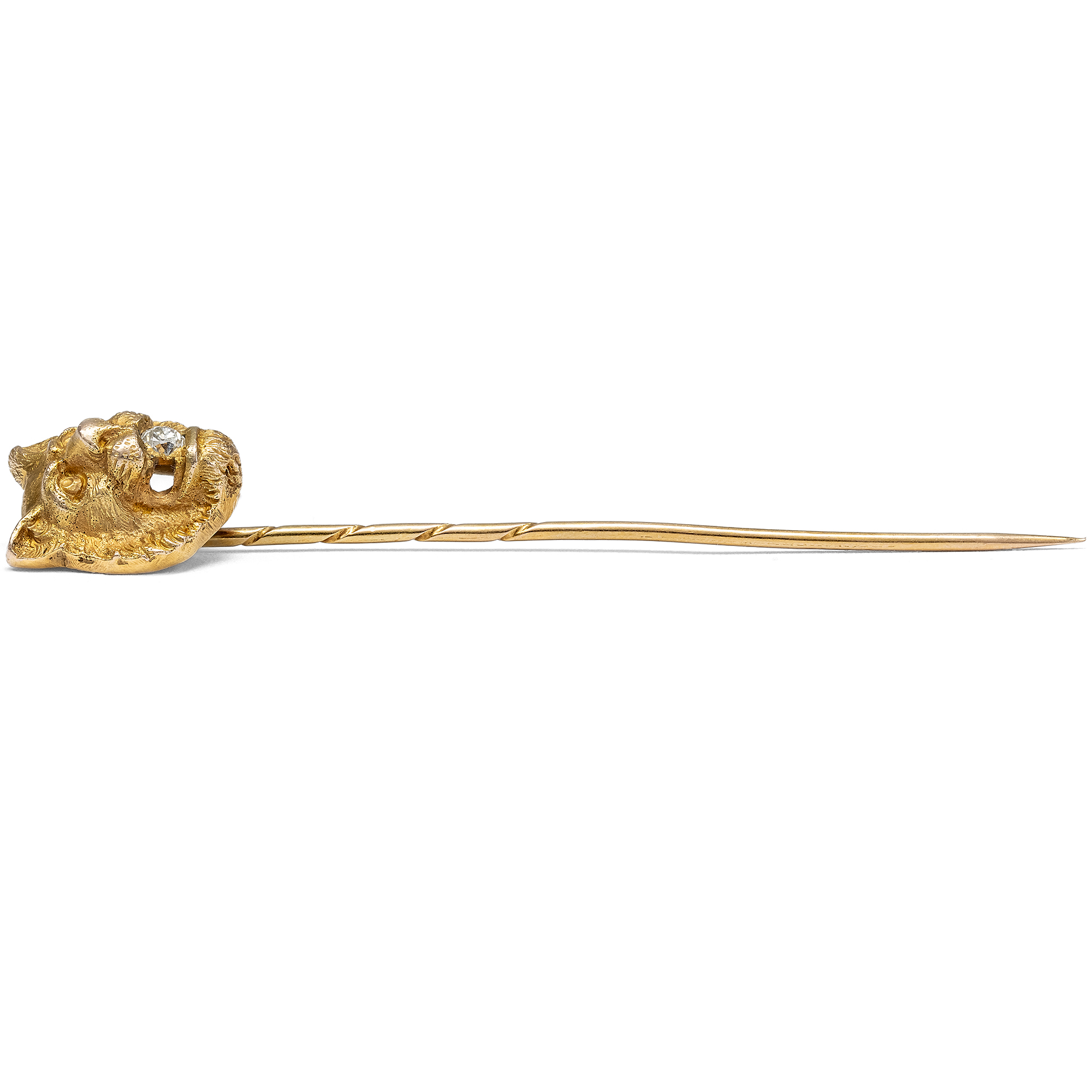 Antike Anstecknadel in Form eines Löwenkopfs mit Diamant in Gold, USA um 1910 Antike Anstecknadel in Form eines Löwenkopfs mit Diamant in Gold, USA um 1910