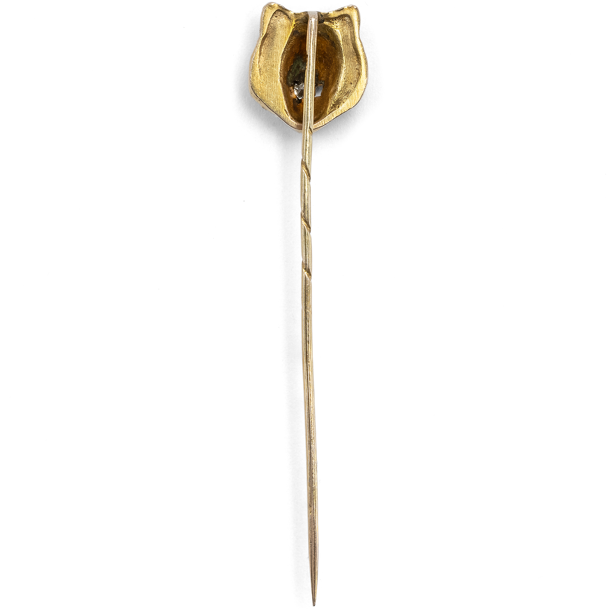 Antike Anstecknadel in Form eines Löwenkopfs mit Diamant in Gold, USA um 1910 Antike Anstecknadel in Form eines Löwenkopfs mit Diamant in Gold, USA um 1910