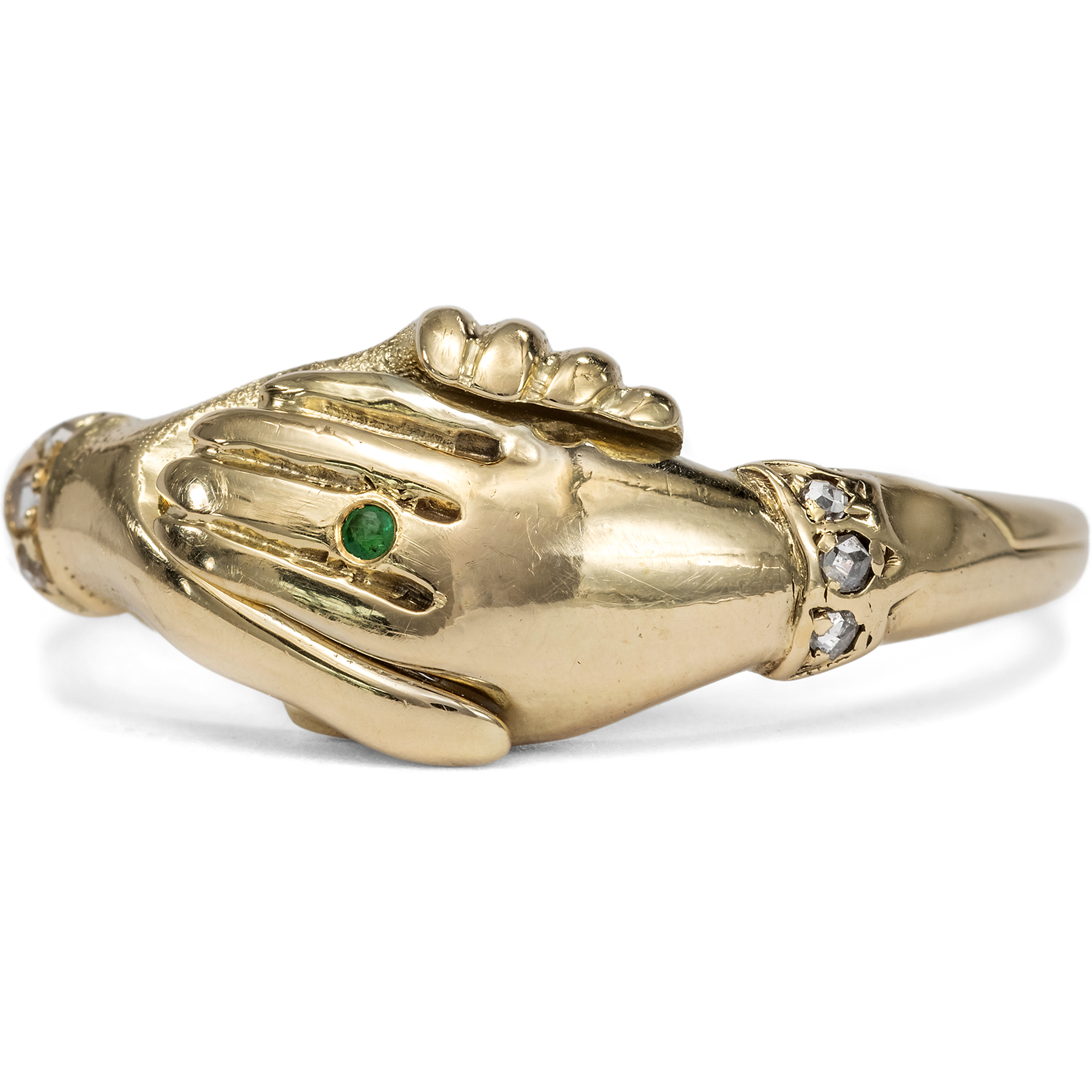 Seltener Gimmel-Ring mit zwei Händen aus Gold mit Diamanten, 2. Hälfte 19. Jhd. Seltener Gimmel-Ring mit zwei Händen aus Gold mit Diamanten, 2. Hälfte 19. Jhd.