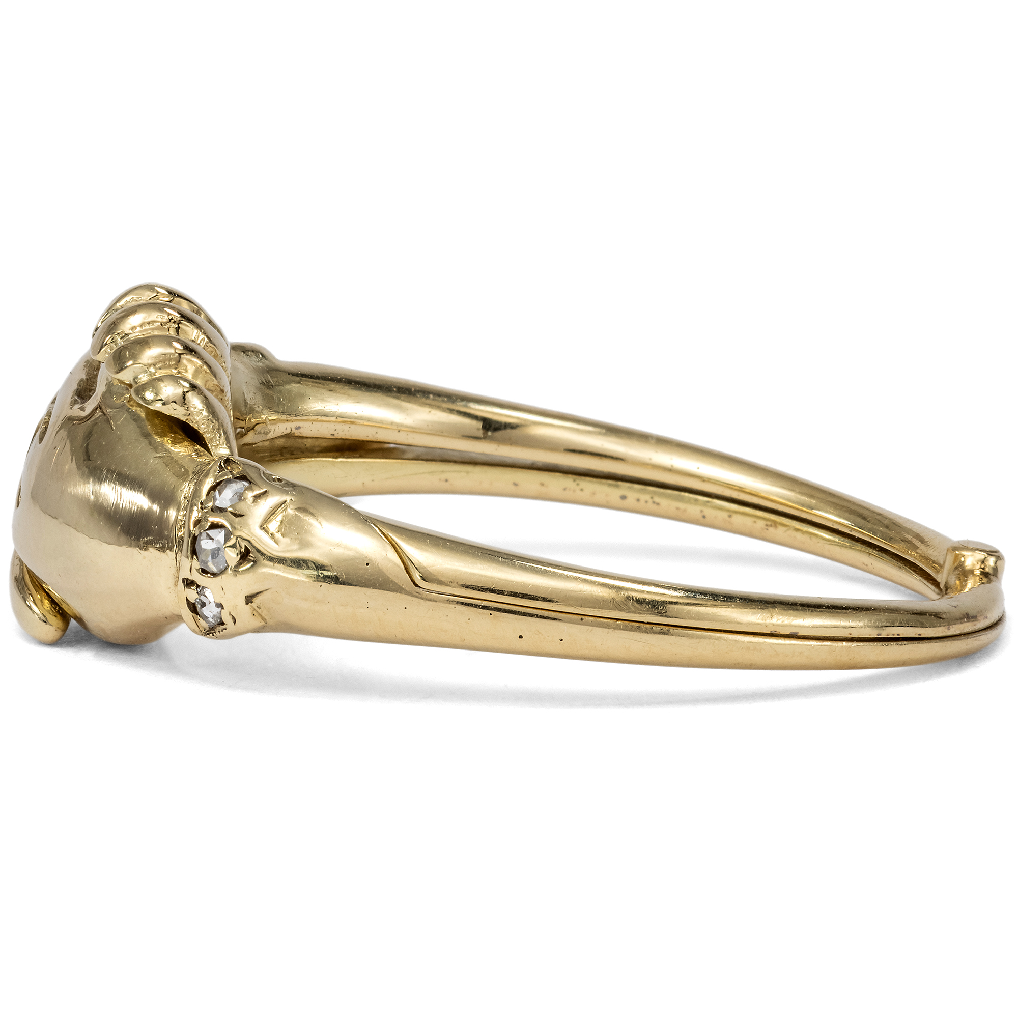 Seltener Gimmel-Ring mit zwei Händen aus Gold mit Diamanten, 2. Hälfte 19. Jhd. Seltener Gimmel-Ring mit zwei Händen aus Gold mit Diamanten, 2. Hälfte 19. Jhd.