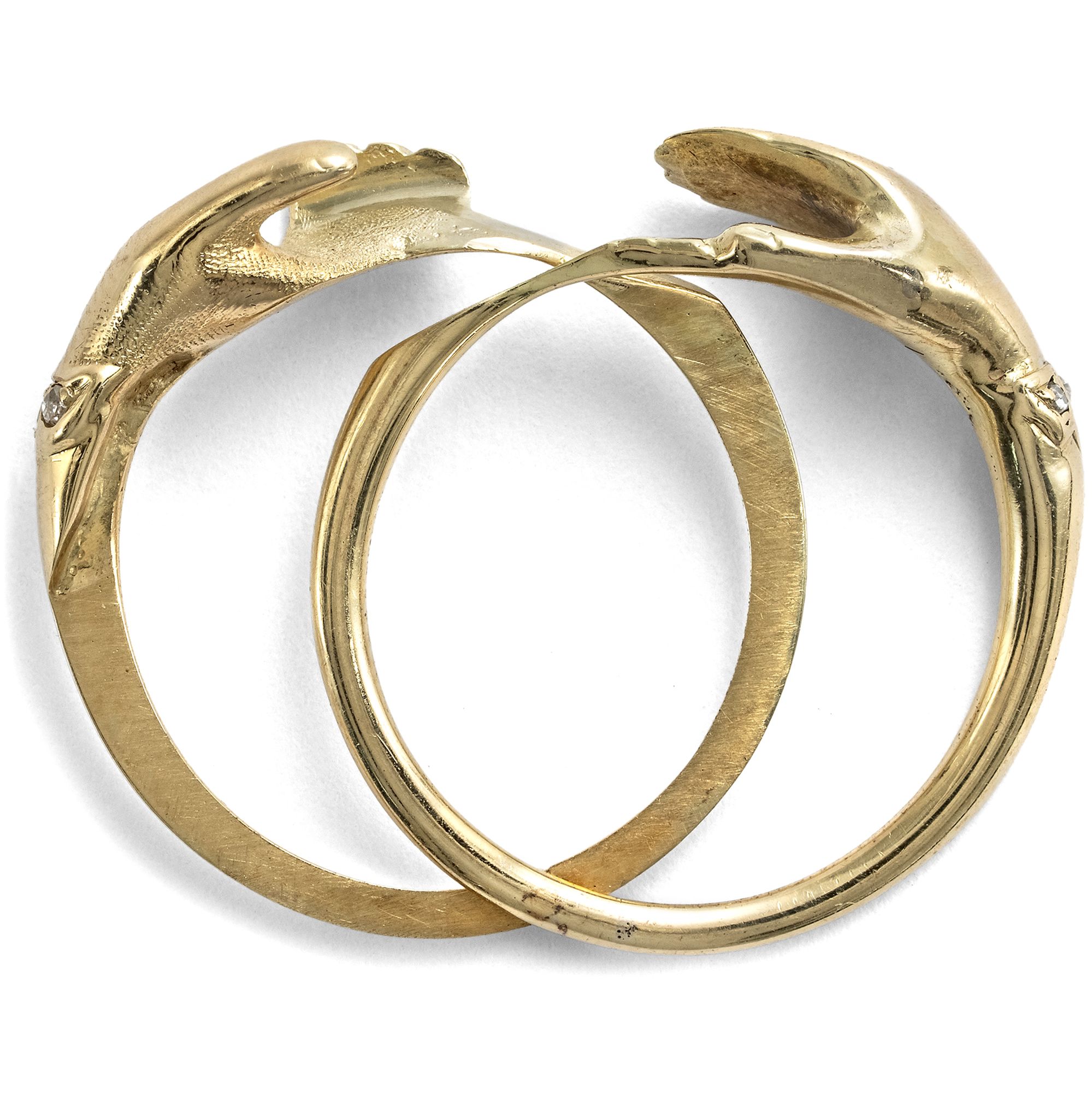Seltener Gimmel-Ring mit zwei Händen aus Gold mit Diamanten, 2. Hälfte 19. Jhd. Seltener Gimmel-Ring mit zwei Händen aus Gold mit Diamanten, 2. Hälfte 19. Jhd.