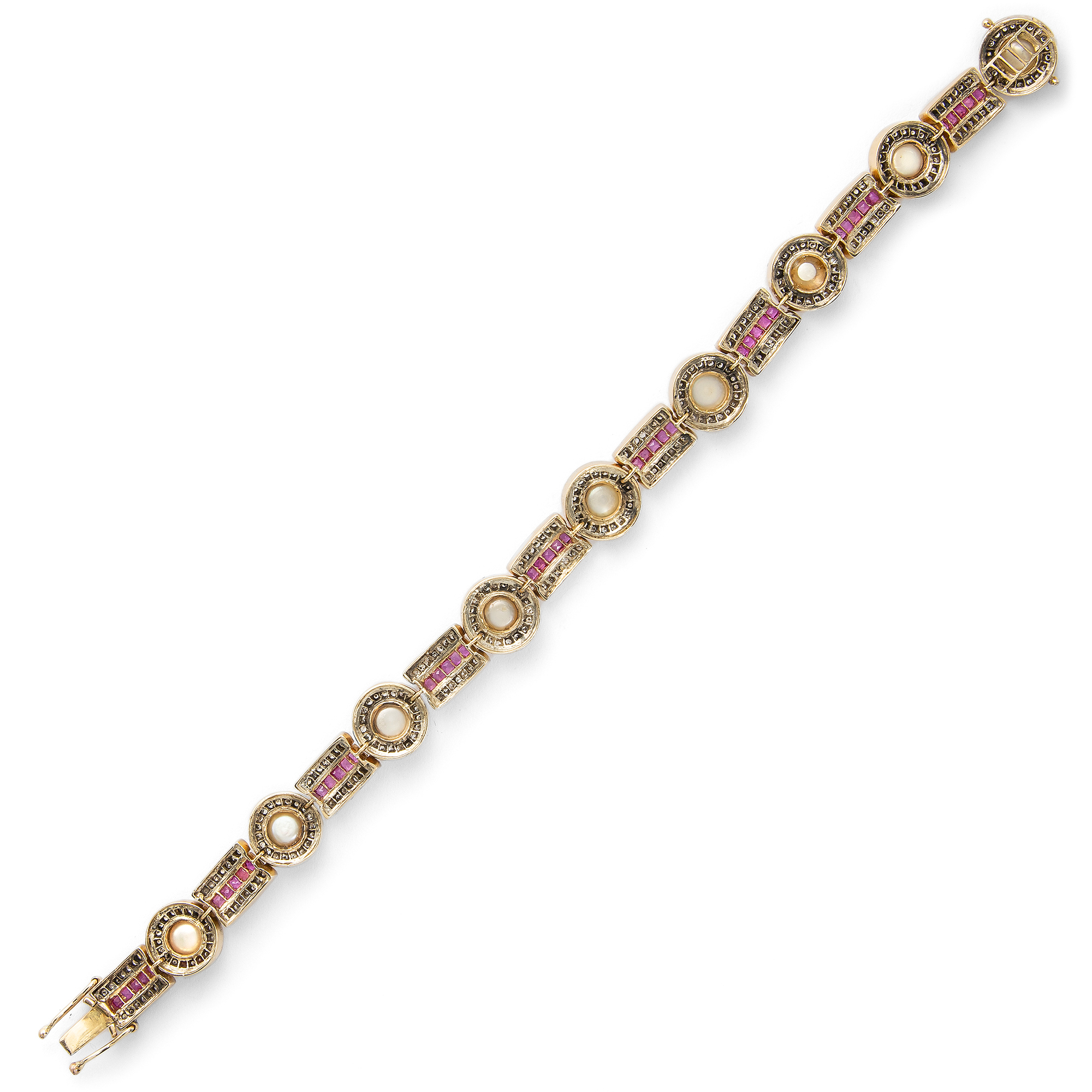 Prächtiges vintage Armband mit Rubinen, Diamanten & Perlen in Gold, um 1980 Prächtiges vintage Armband mit Rubinen, Diamanten & Perlen in Gold, um 1980