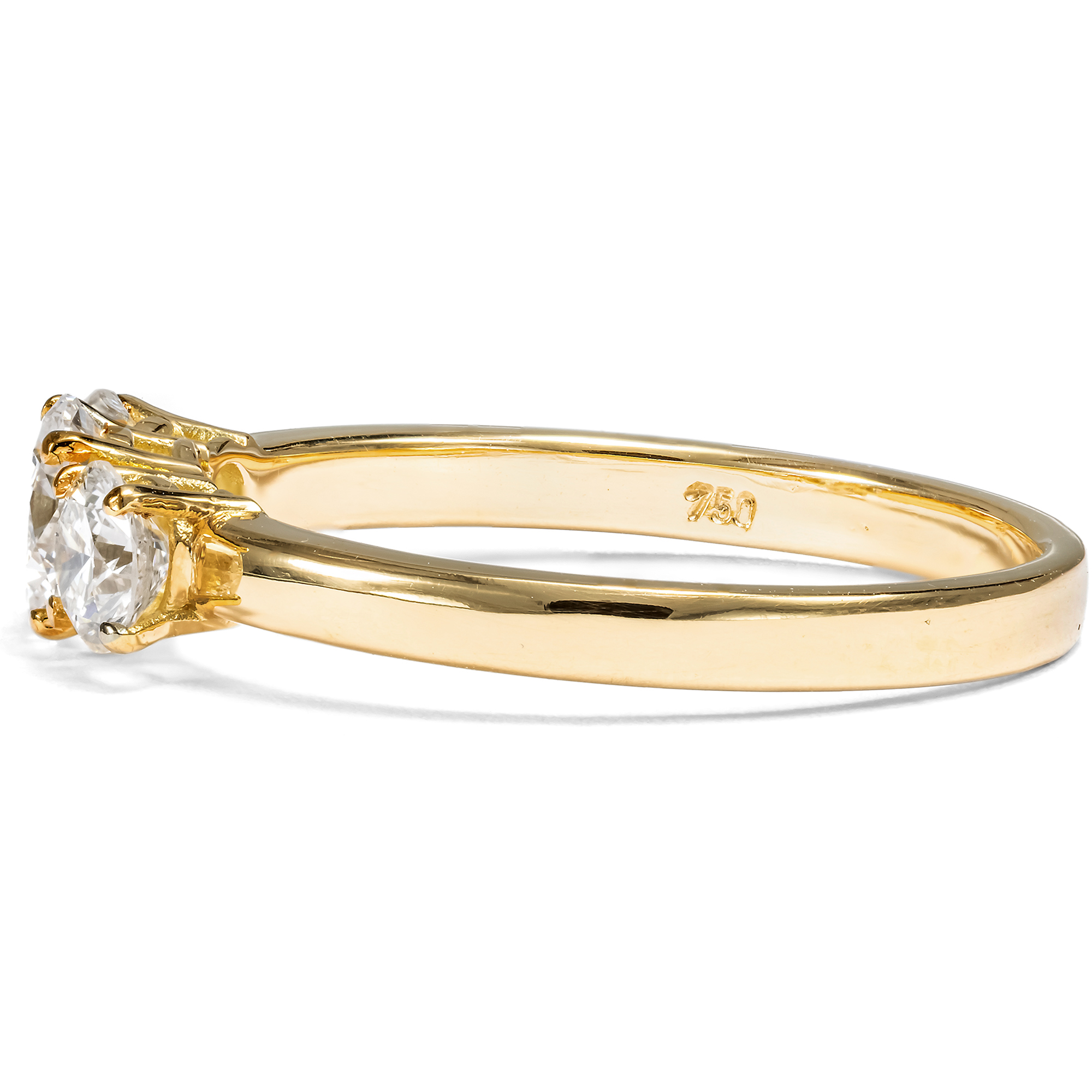 Sparkling “Trilogy” Ring with 0.78 ct Vintage Diamonds in Yellow Gold, from Our Workshop Sparkling “Trilogy” Ring with 0.78 ct Vintage Diamonds in Yellow Gold, from Our Workshop