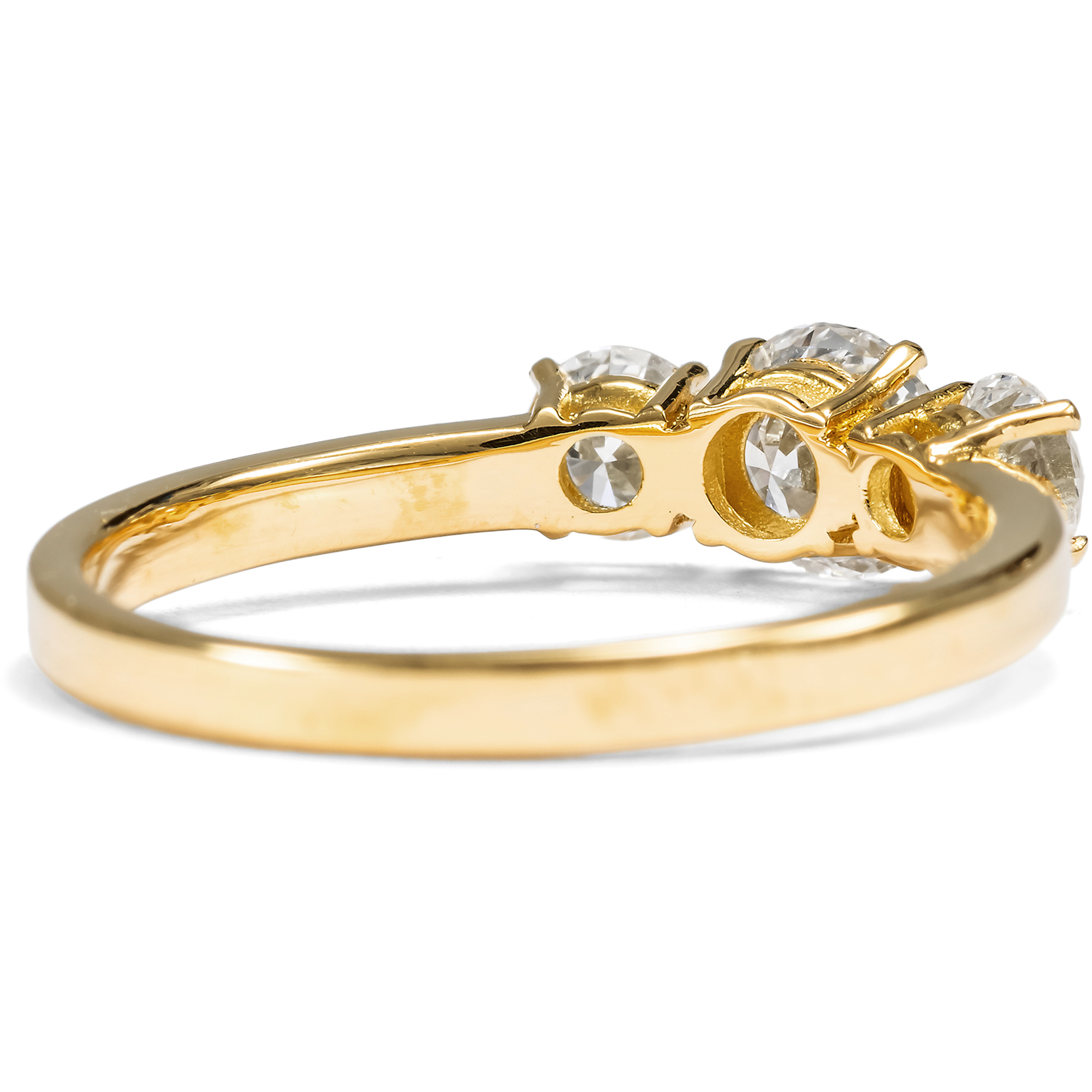 Sparkling “Trilogy” Ring with 0.78 ct Vintage Diamonds in Yellow Gold, from Our Workshop Sparkling “Trilogy” Ring with 0.78 ct Vintage Diamonds in Yellow Gold, from Our Workshop