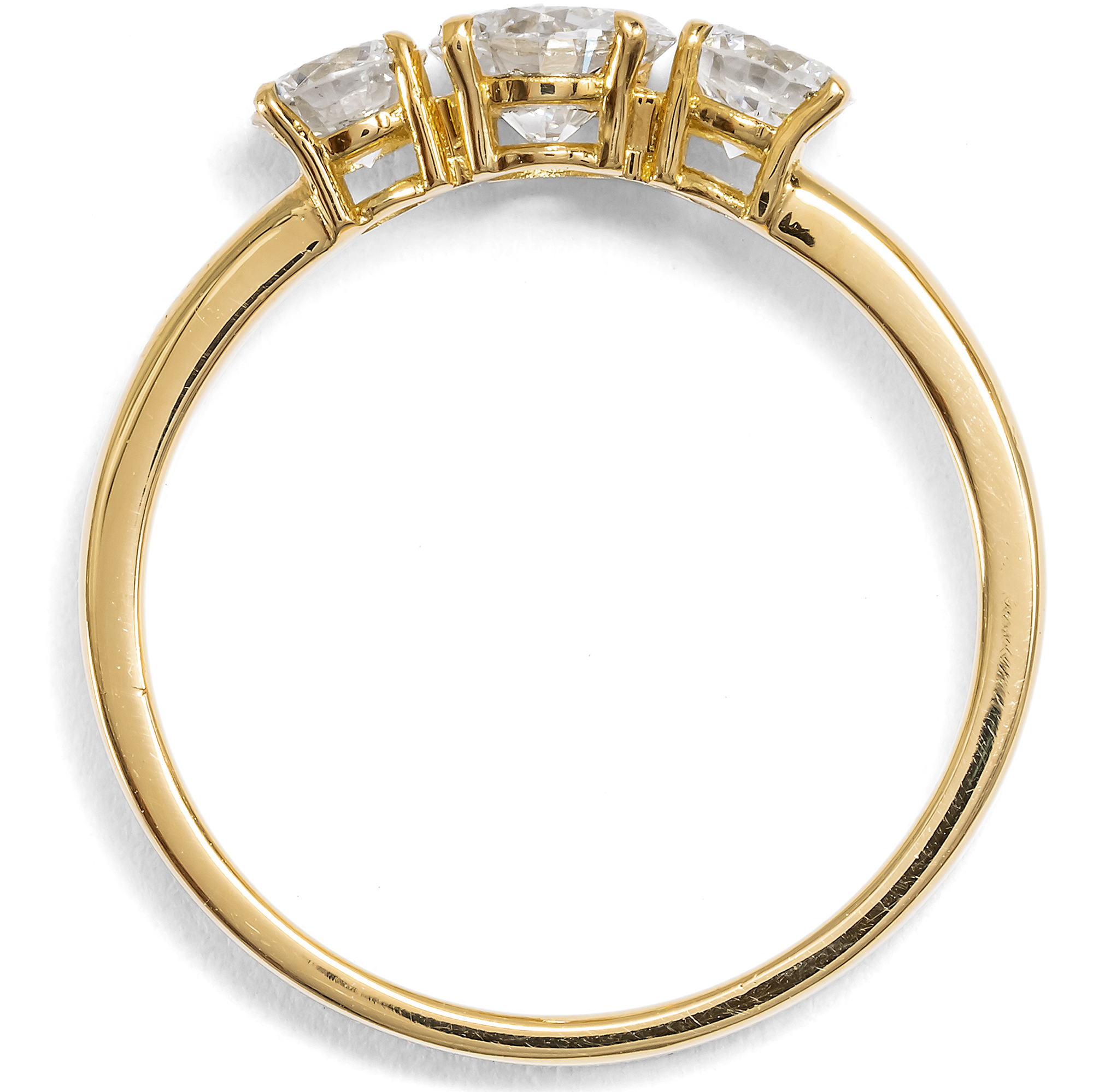 Sparkling “Trilogy” Ring with 0.78 ct Vintage Diamonds in Yellow Gold, from Our Workshop Sparkling “Trilogy” Ring with 0.78 ct Vintage Diamonds in Yellow Gold, from Our Workshop