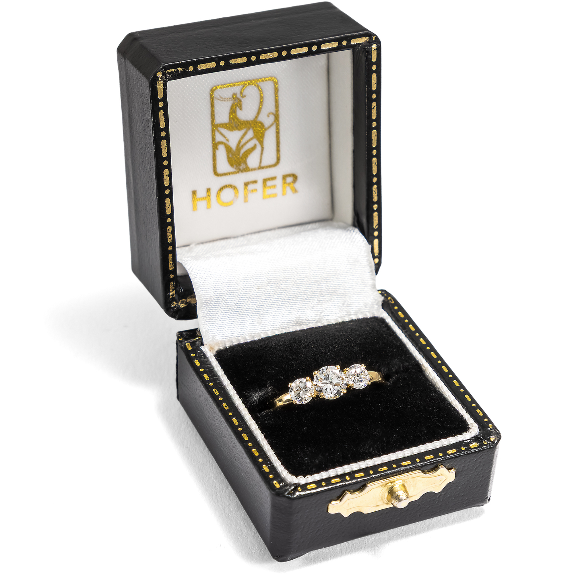 Sparkling “Trilogy” Ring with 0.78 ct Vintage Diamonds in Yellow Gold, from Our Workshop Sparkling “Trilogy” Ring with 0.78 ct Vintage Diamonds in Yellow Gold, from Our Workshop