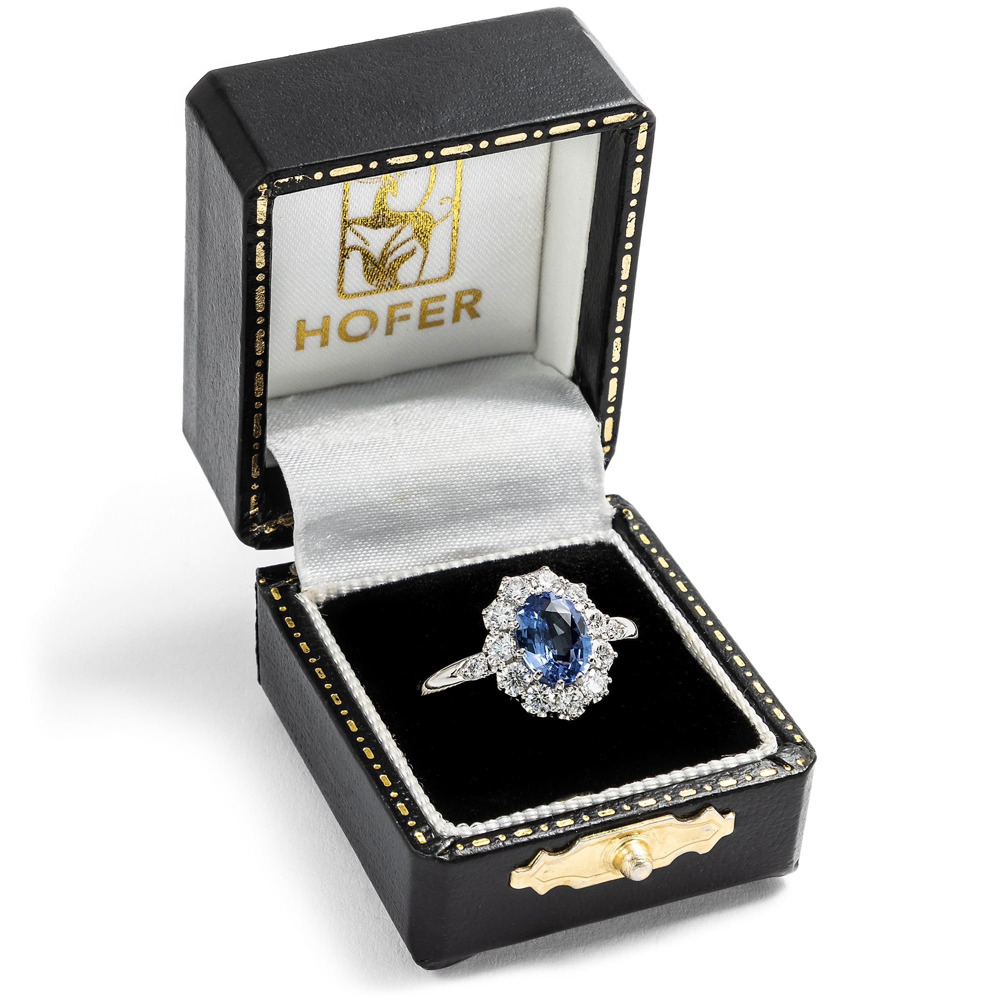 Eleganter Ring mit blauem Saphir & Brillanten in Platin, aus unserer Werkstatt Eleganter Ring mit blauem Saphir & Brillanten in Platin, aus unserer Werkstatt