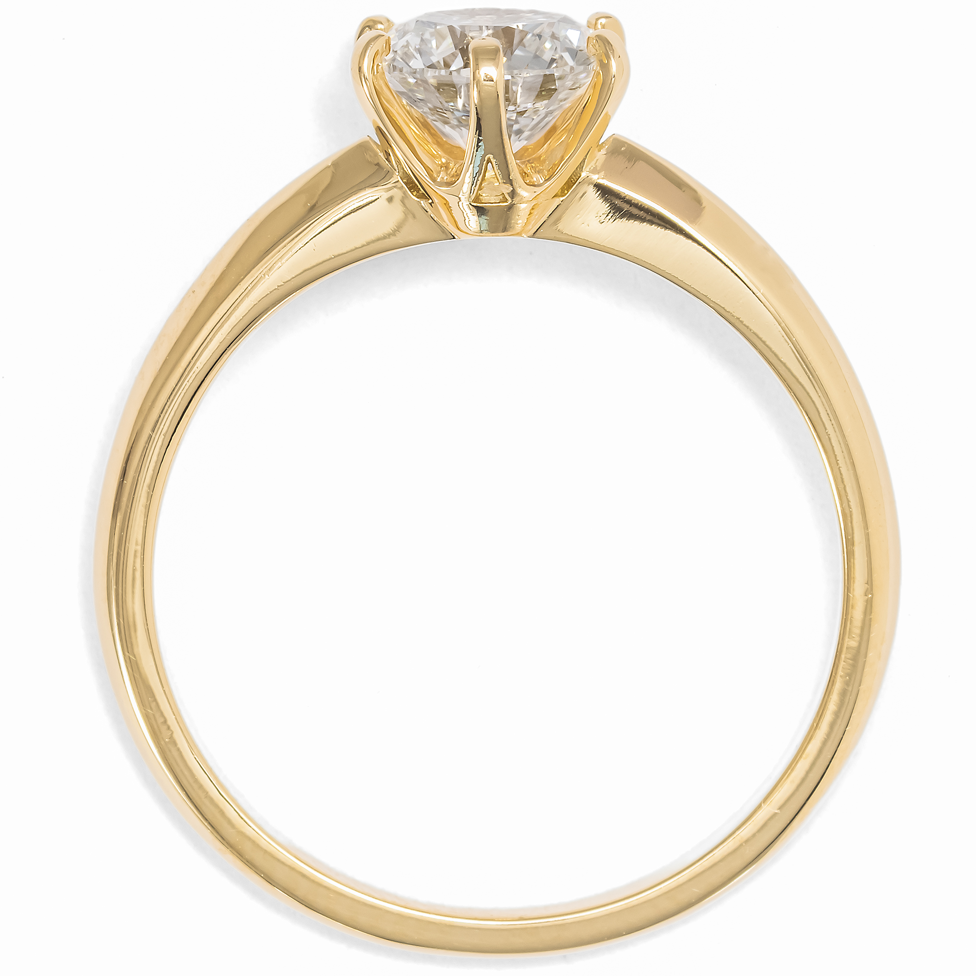 Klassischer Verlobungsring mit 1,07 ct Brillant (F, IF) in Gelbgold, aus unserer Werkstatt Klassischer Verlobungsring mit 1,07 ct Brillant (F, IF) in Gelbgold, aus unserer Werkstatt
