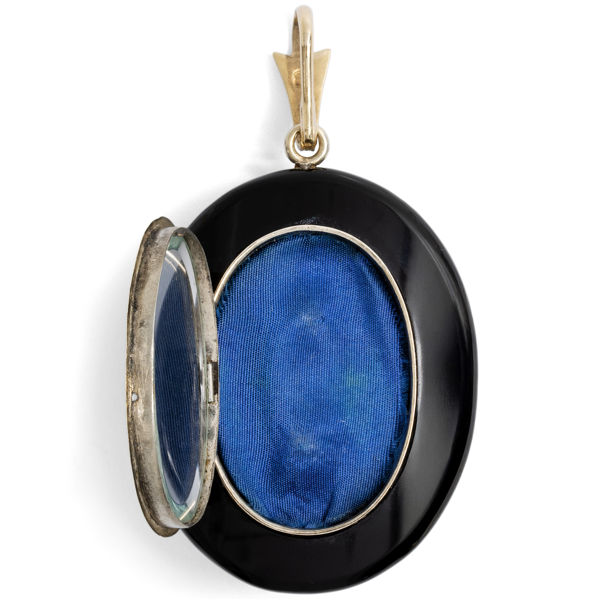 Großer Medaillon-Anhänger aus Onyx, Gold & Perle, um 1880 Großer Medaillon-Anhänger aus Onyx, Gold & Perle, um 1880