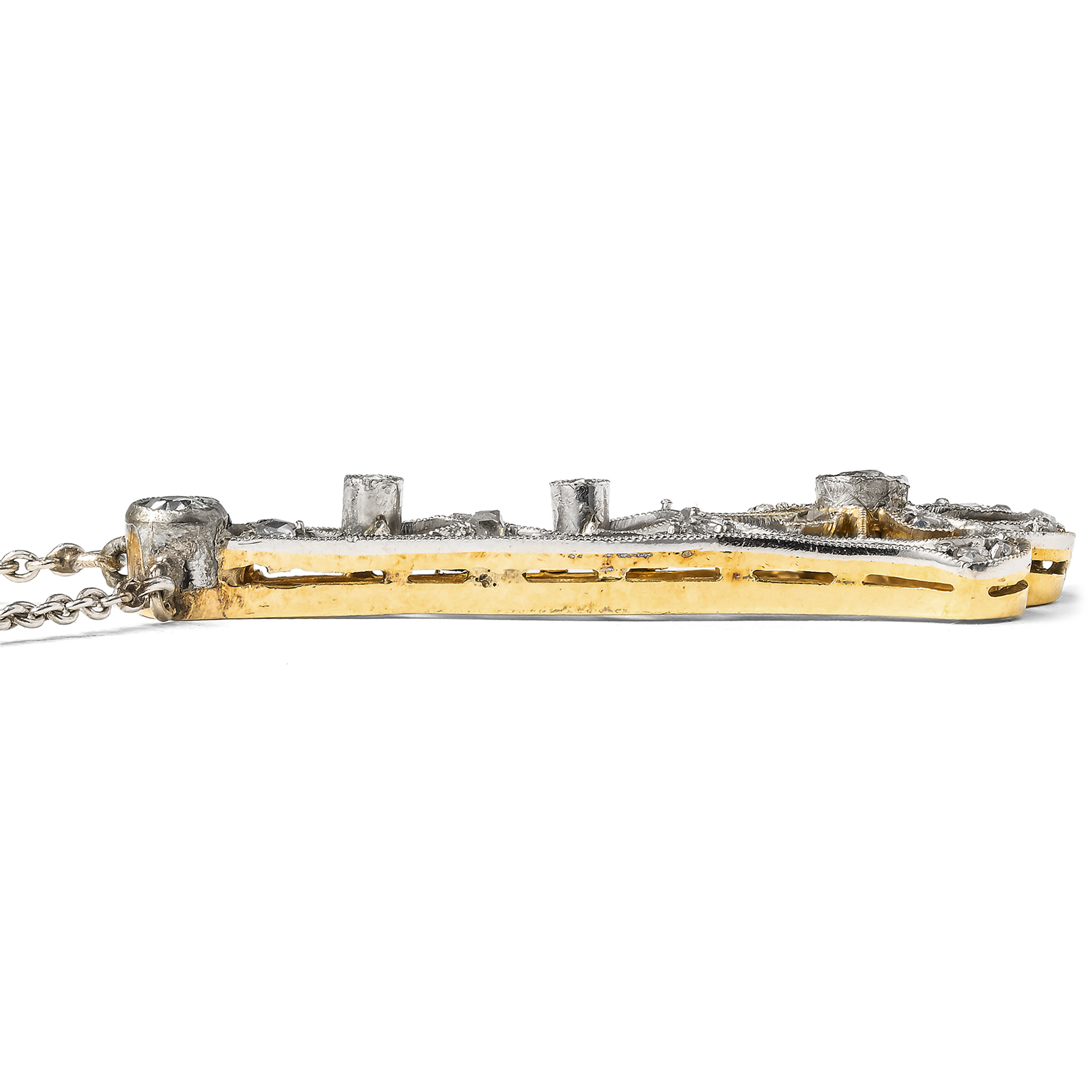 Zartes Collier der Belle Époque mit Diamanten in Gold & Platin, um 1910 Zartes Collier der Belle Époque mit Diamanten in Gold & Platin, um 1910