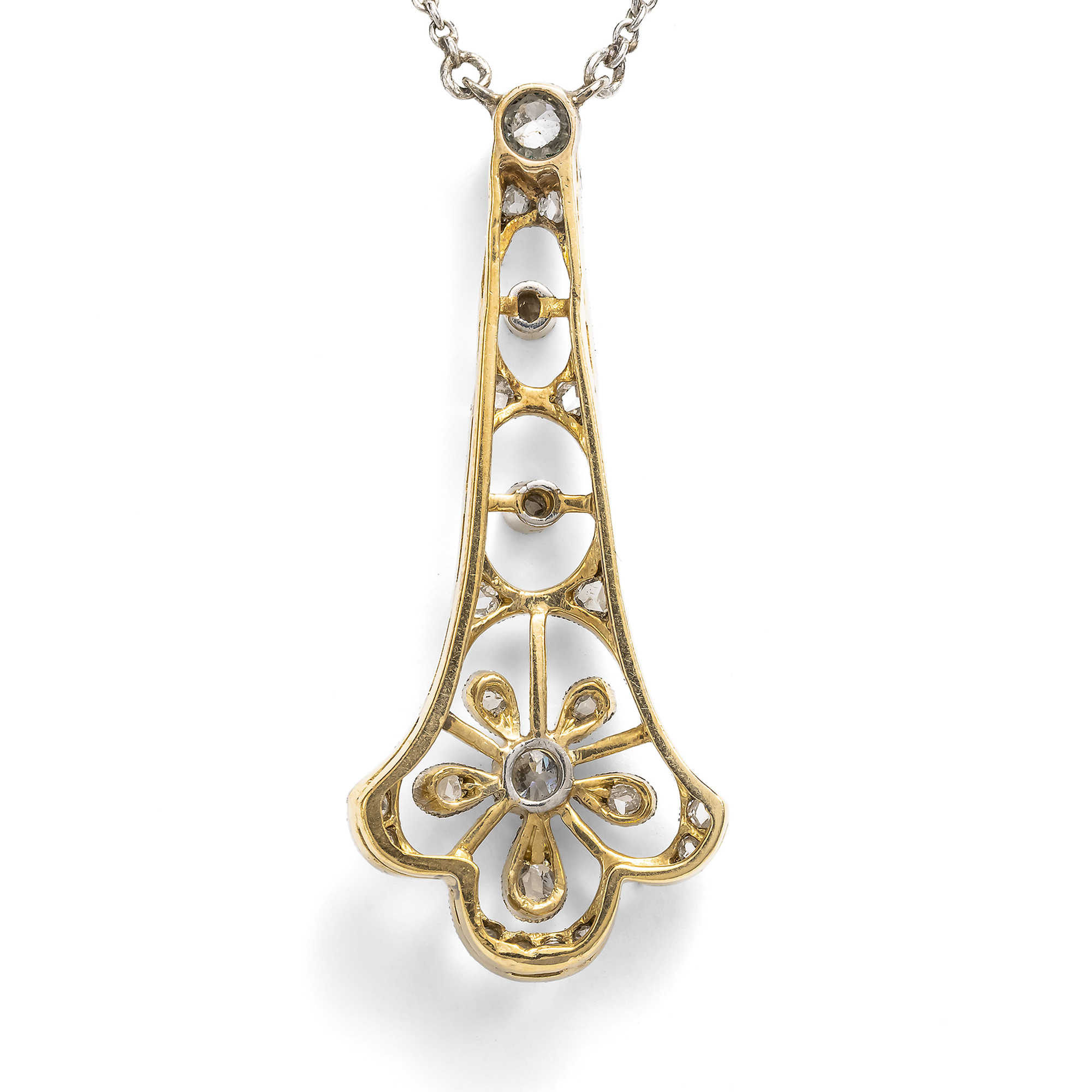 Zartes Collier der Belle Époque mit Diamanten in Gold & Platin, um 1910 Zartes Collier der Belle Époque mit Diamanten in Gold & Platin, um 1910