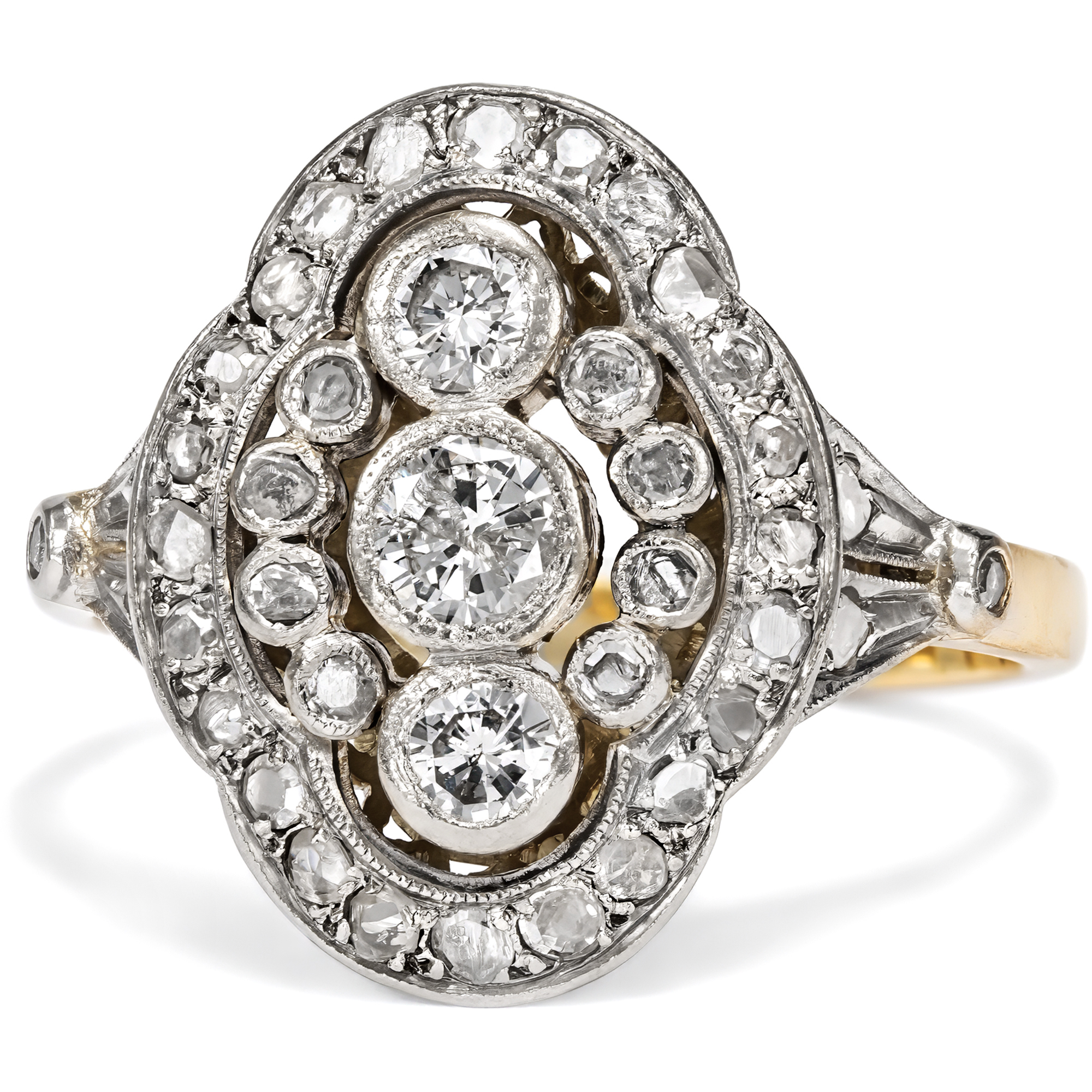 Eleganter vintage Ring mit Diamanten in Gelb- & Weißgold, um 1950 Eleganter vintage Ring mit Diamanten in Gelb- & Weißgold, um 1950