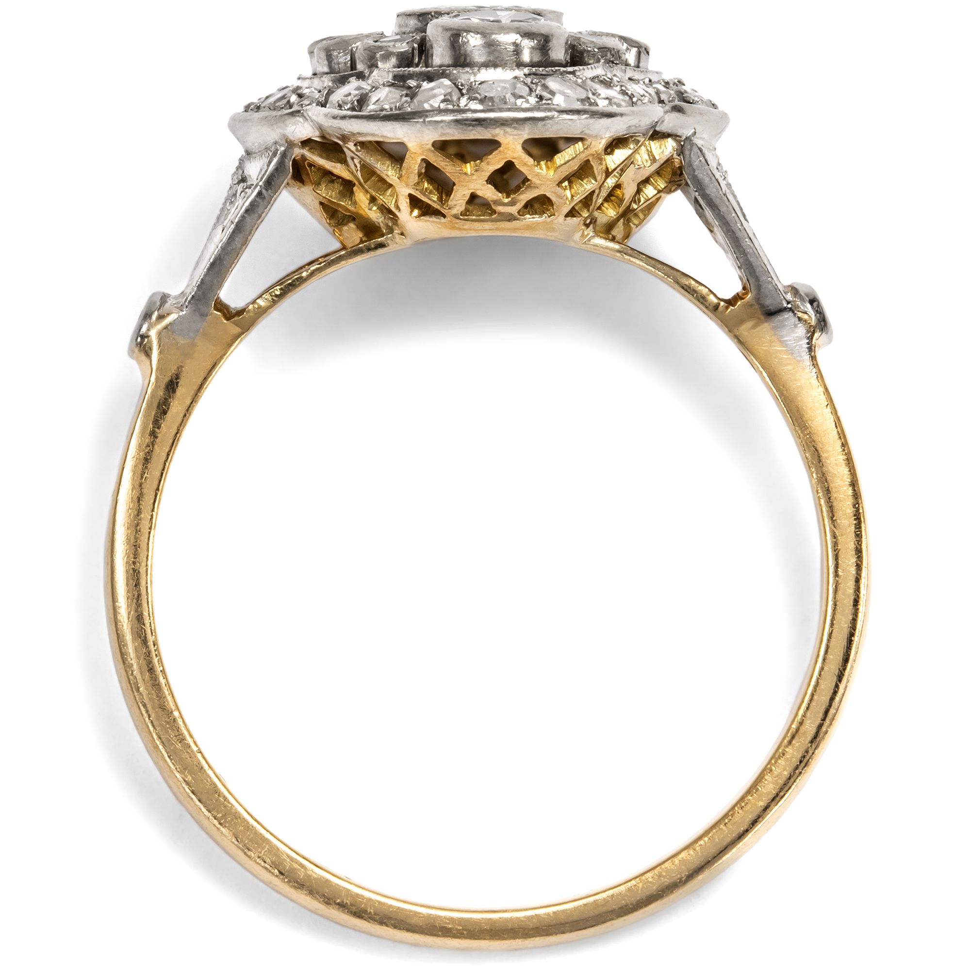 Eleganter vintage Ring mit Diamanten in Gelb- & Weißgold, um 1950 Eleganter vintage Ring mit Diamanten in Gelb- & Weißgold, um 1950