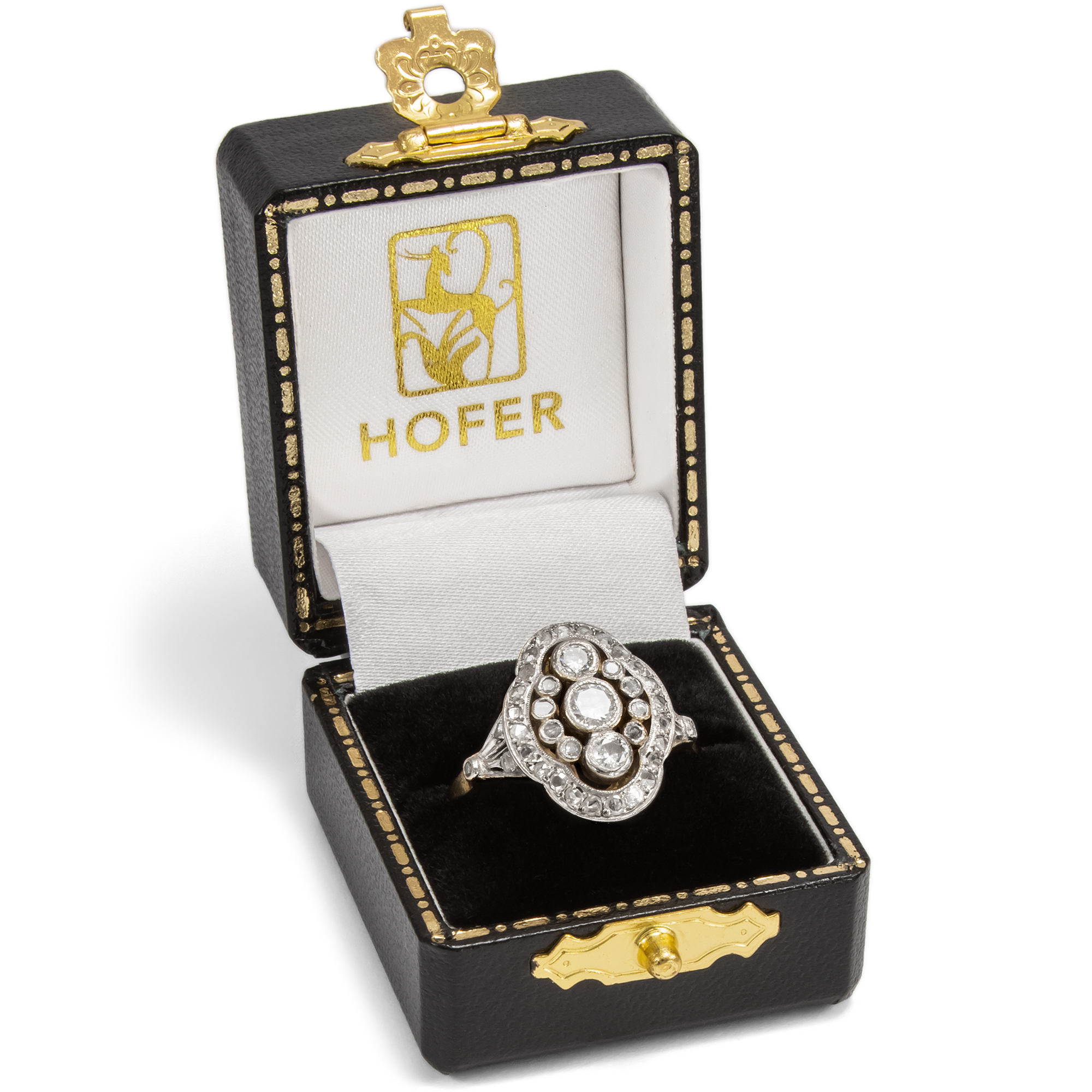 Eleganter vintage Ring mit Diamanten in Gelb- & Weißgold, um 1950 Eleganter vintage Ring mit Diamanten in Gelb- & Weißgold, um 1950