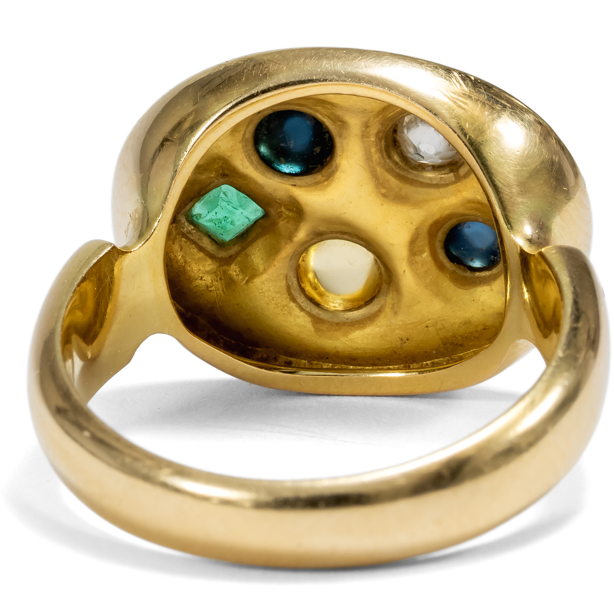 Farbenfroher vintage Ring mit Edelsteinen in Gold, um 1955 Farbenfroher vintage Ring mit Edelsteinen in Gold, um 1955