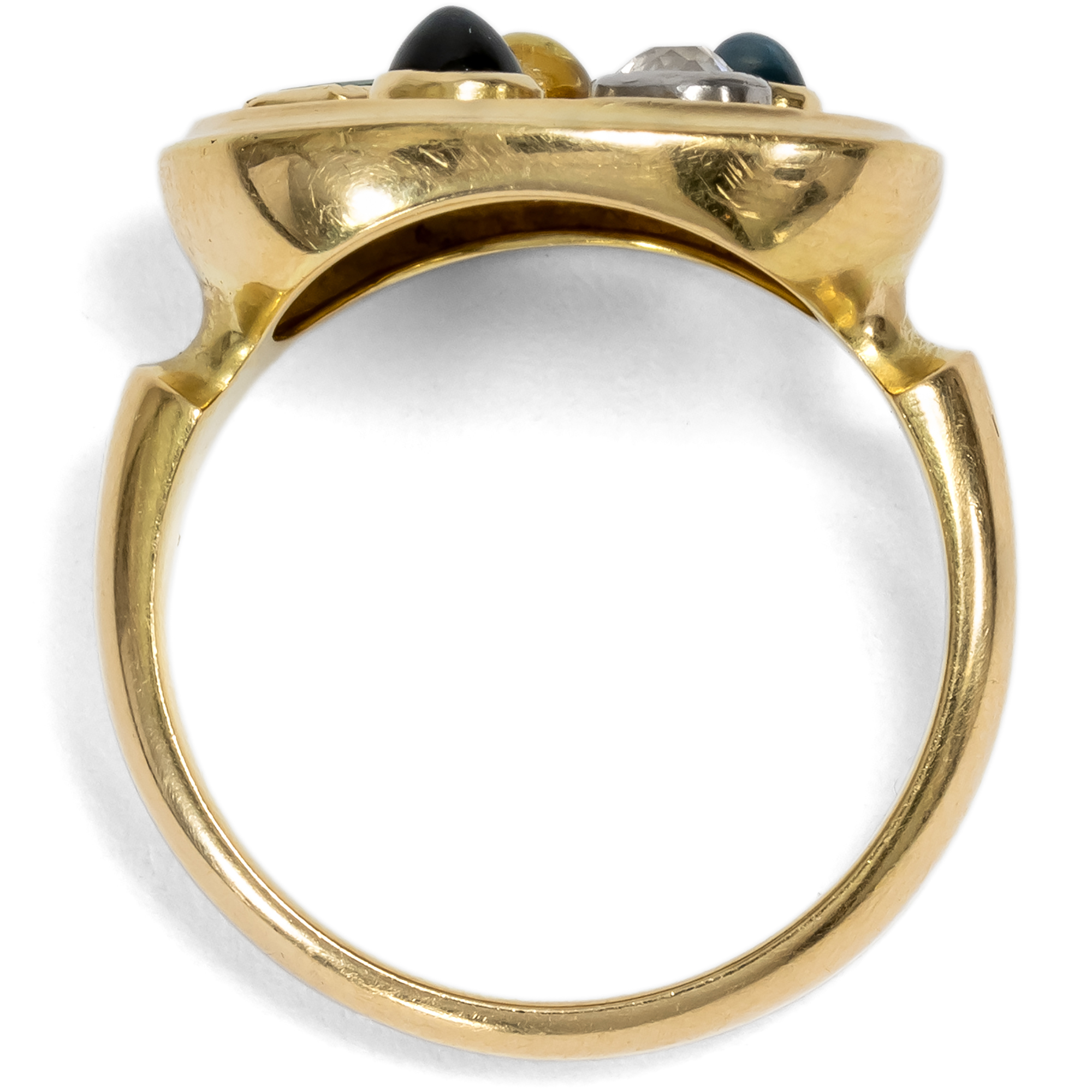 Farbenfroher vintage Ring mit Edelsteinen in Gold, um 1955 Farbenfroher vintage Ring mit Edelsteinen in Gold, um 1955